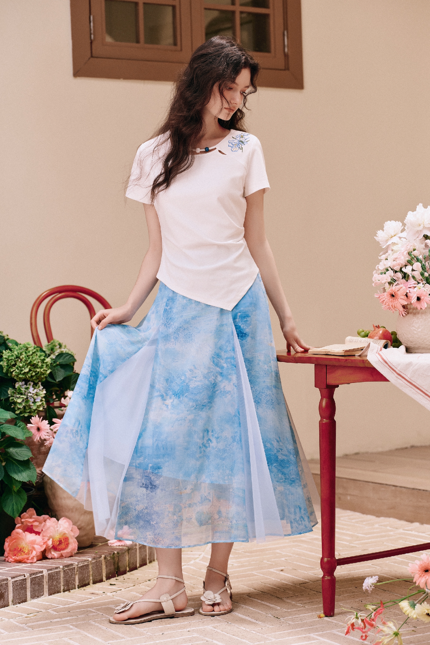 Embroidered Irregular Hem Top