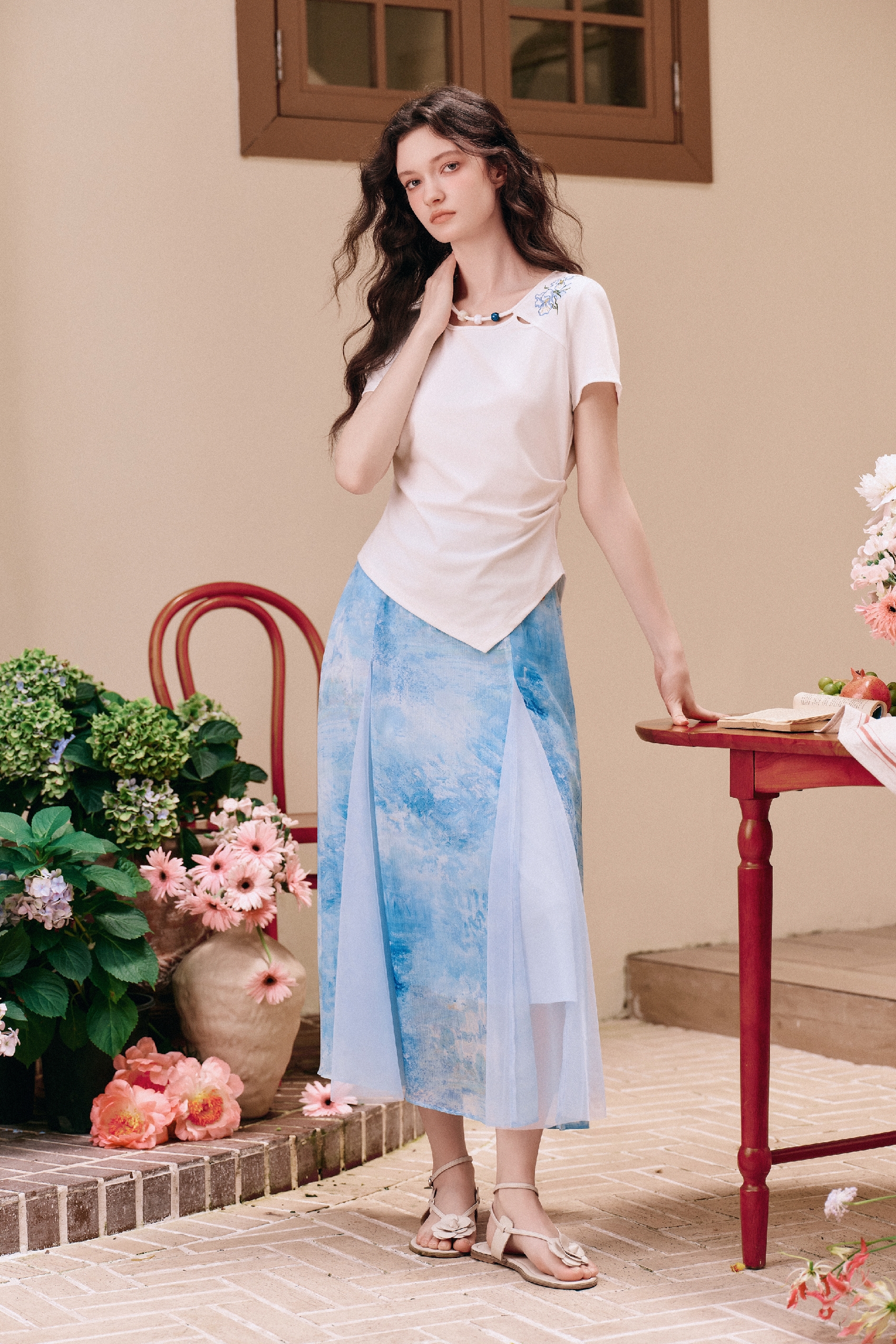 Embroidered Irregular Hem Top