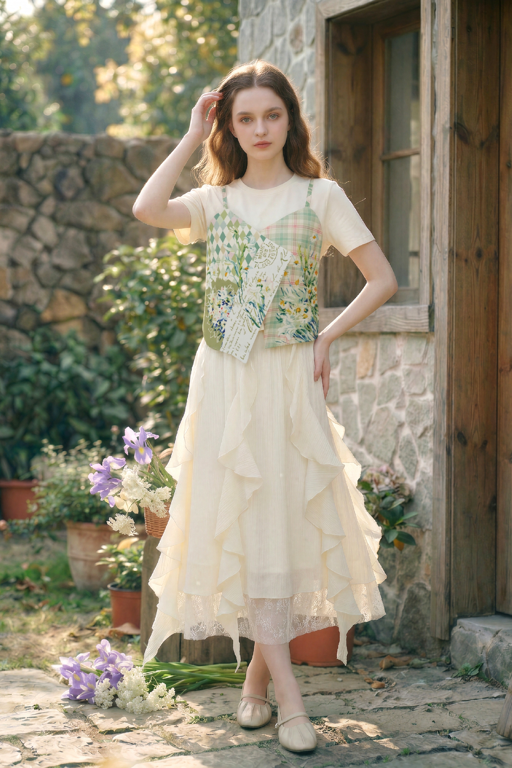 Patchwork Print Short-sleeve Top
