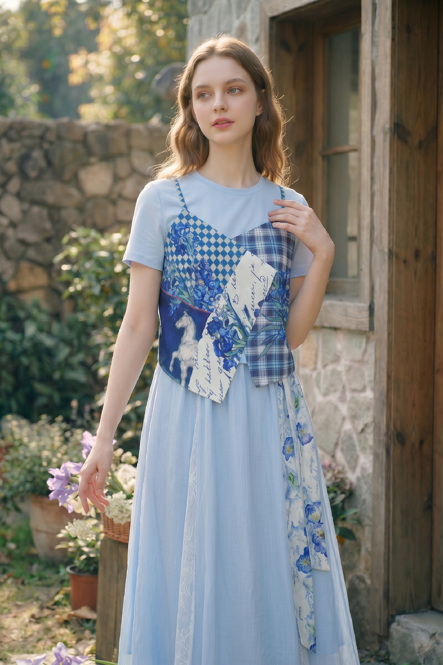 Patchwork Print Short-sleeve Top