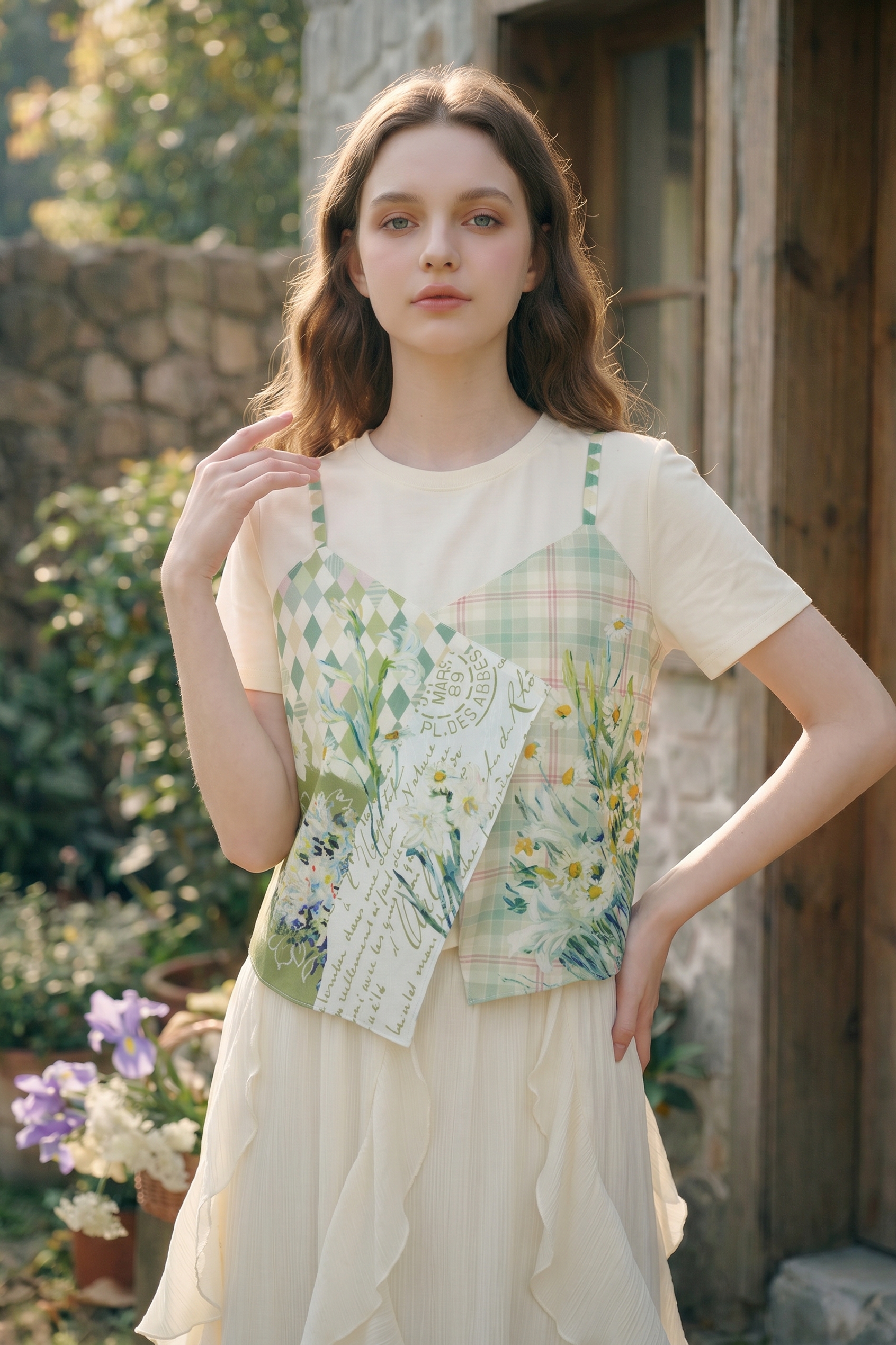 Patchwork Print Short-sleeve Top