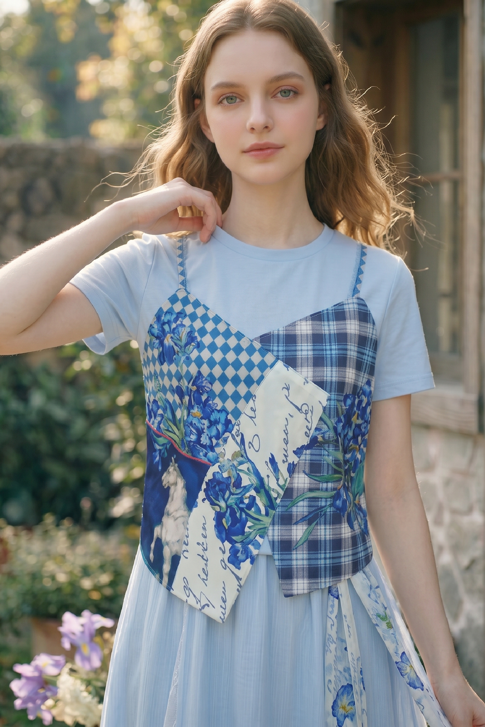 Patchwork Print Short-sleeve Top