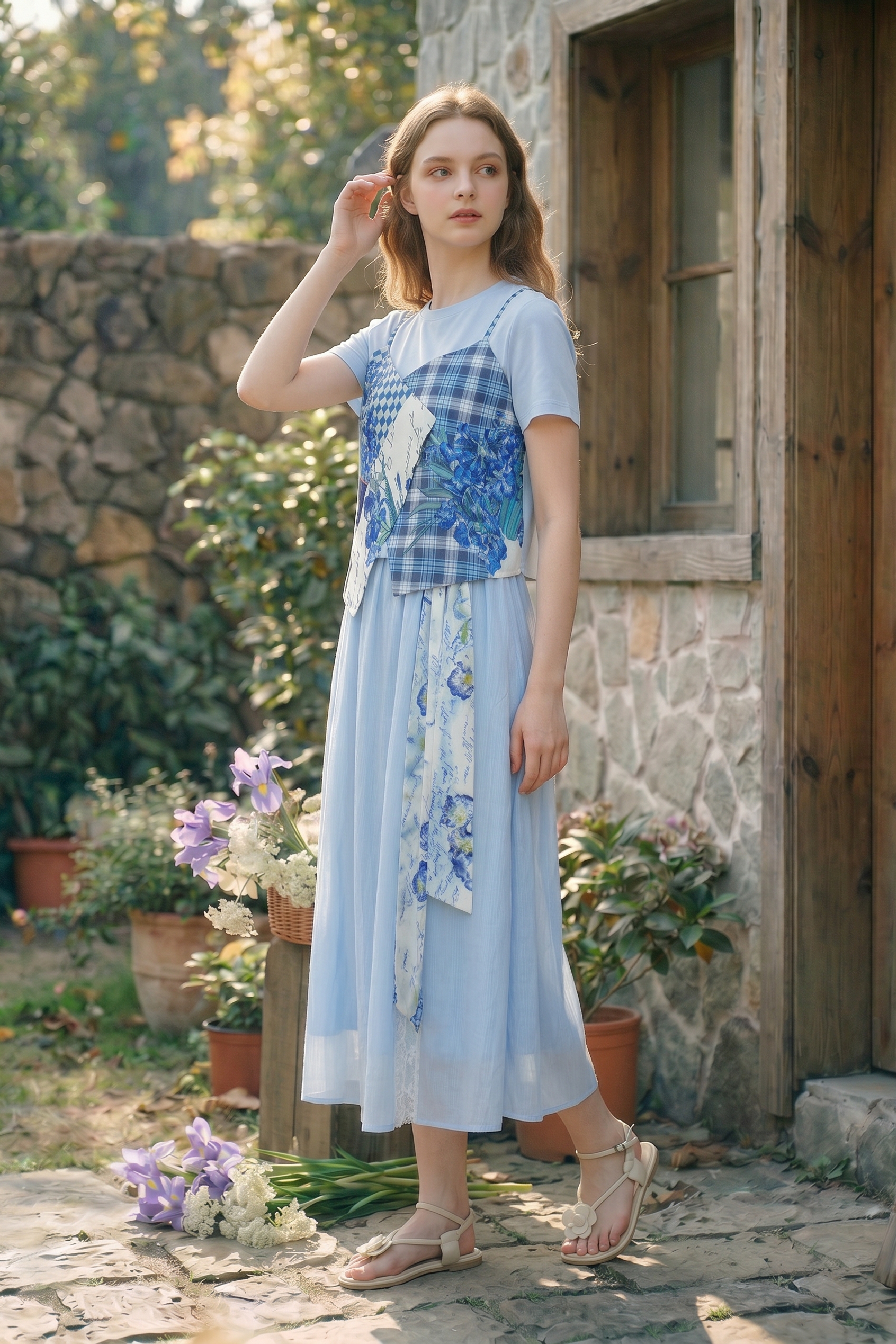 Patchwork Print Short-sleeve Top