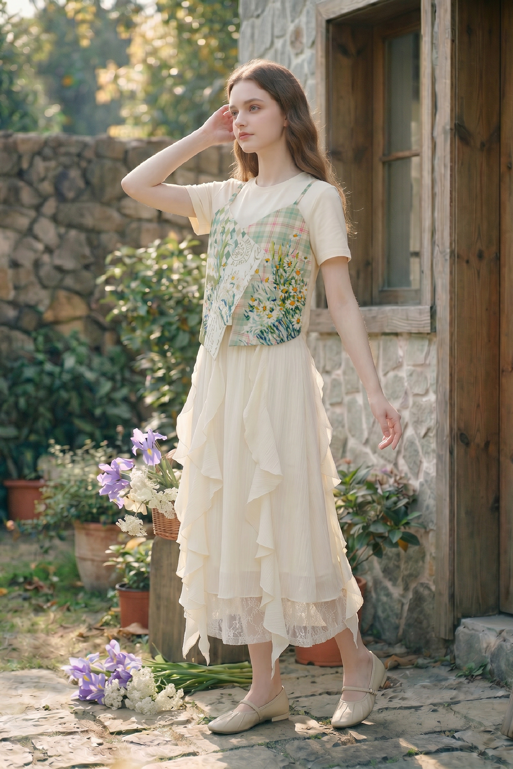 Patchwork Print Short-sleeve Top