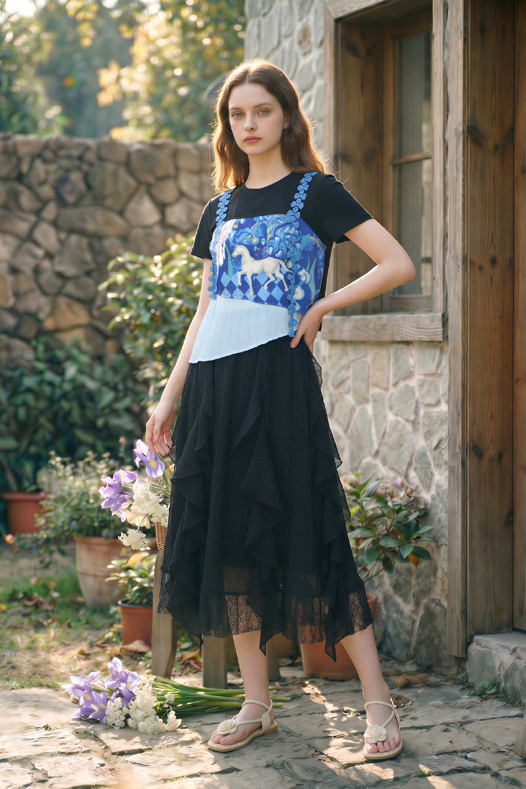 Asymmetrical Printed Statement Top-LYONSENS