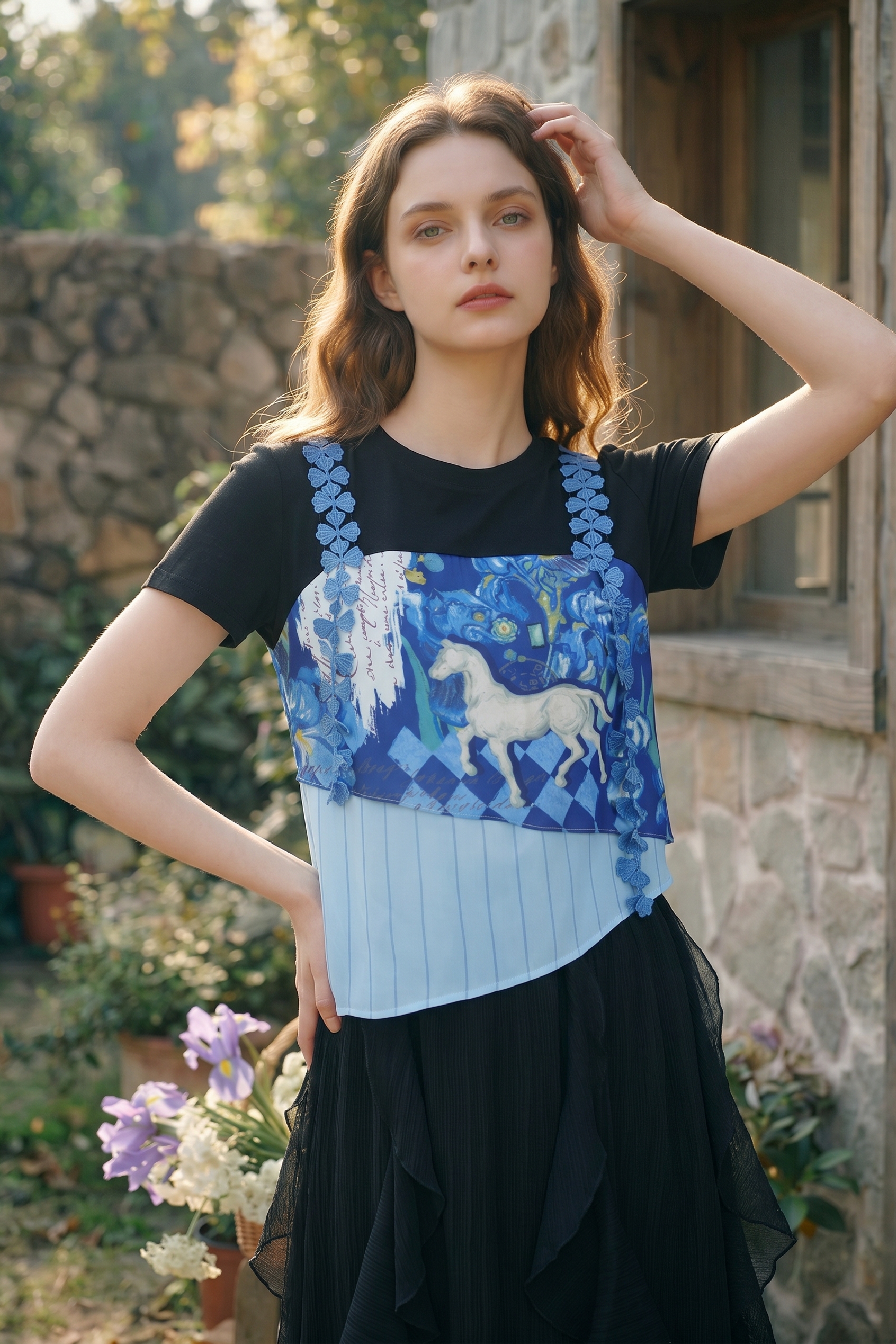 Asymmetrical Printed Statement Top-LYONSENS