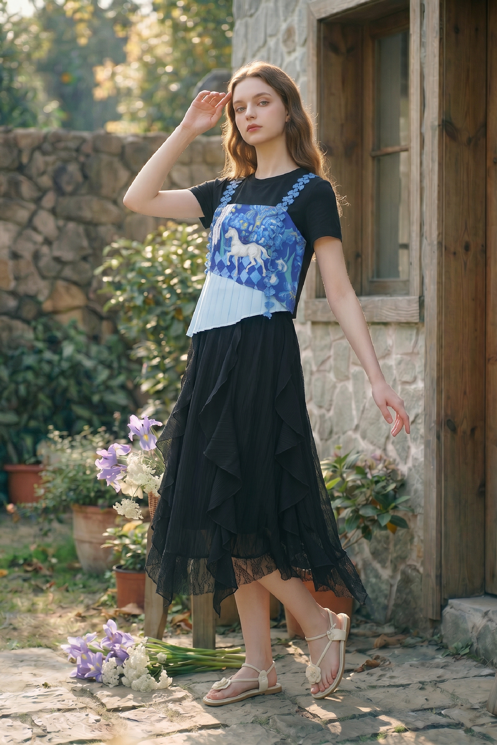 Asymmetrical Printed Statement Top-LYONSENS