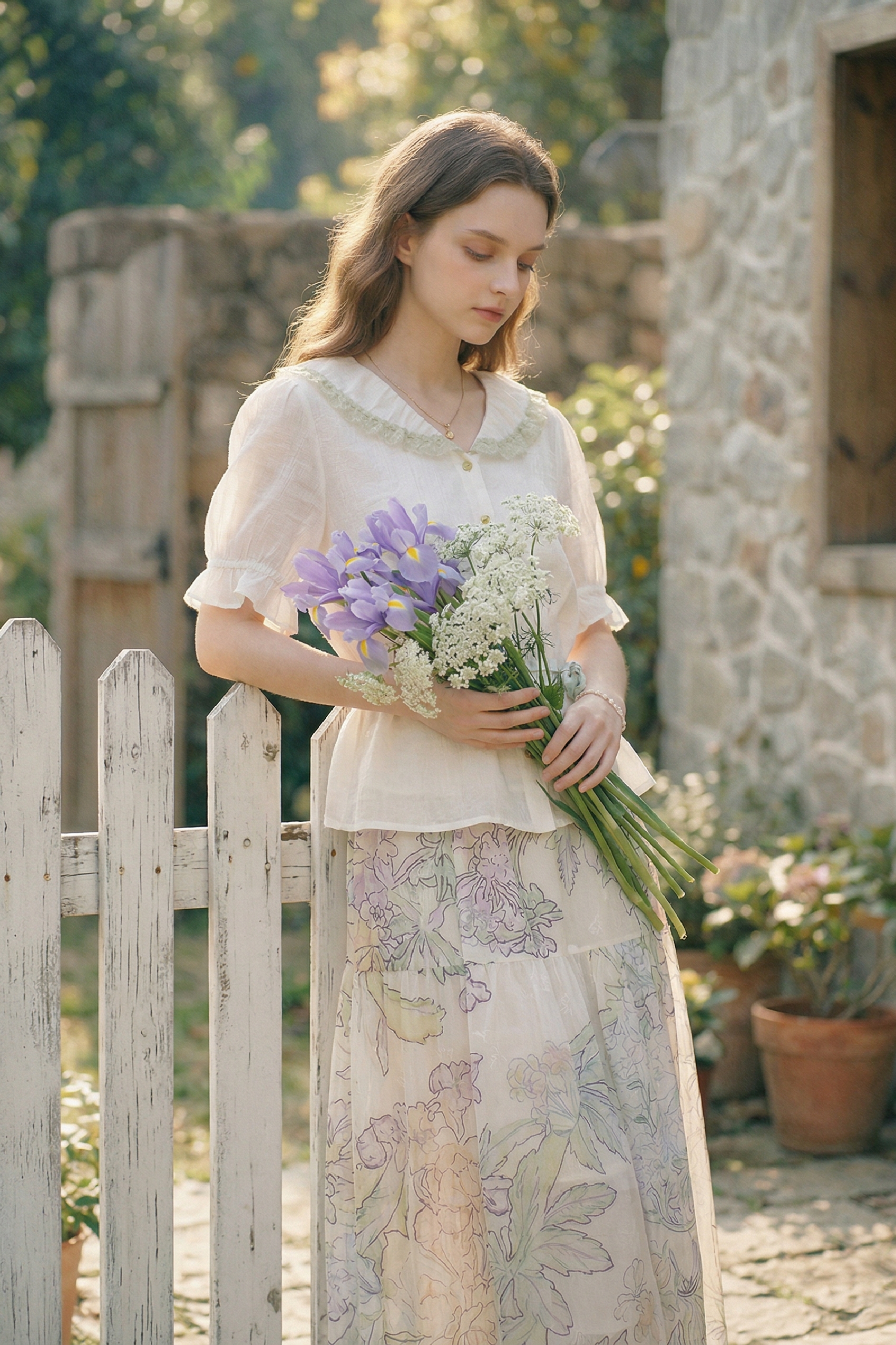 Lapel Top and Floral Skirt Set