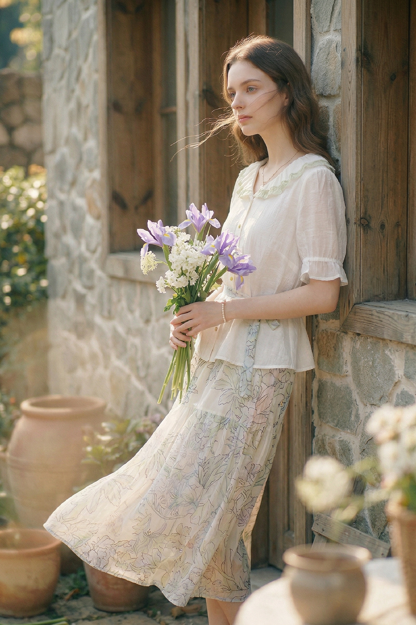 Lapel Top and Floral Skirt Set
