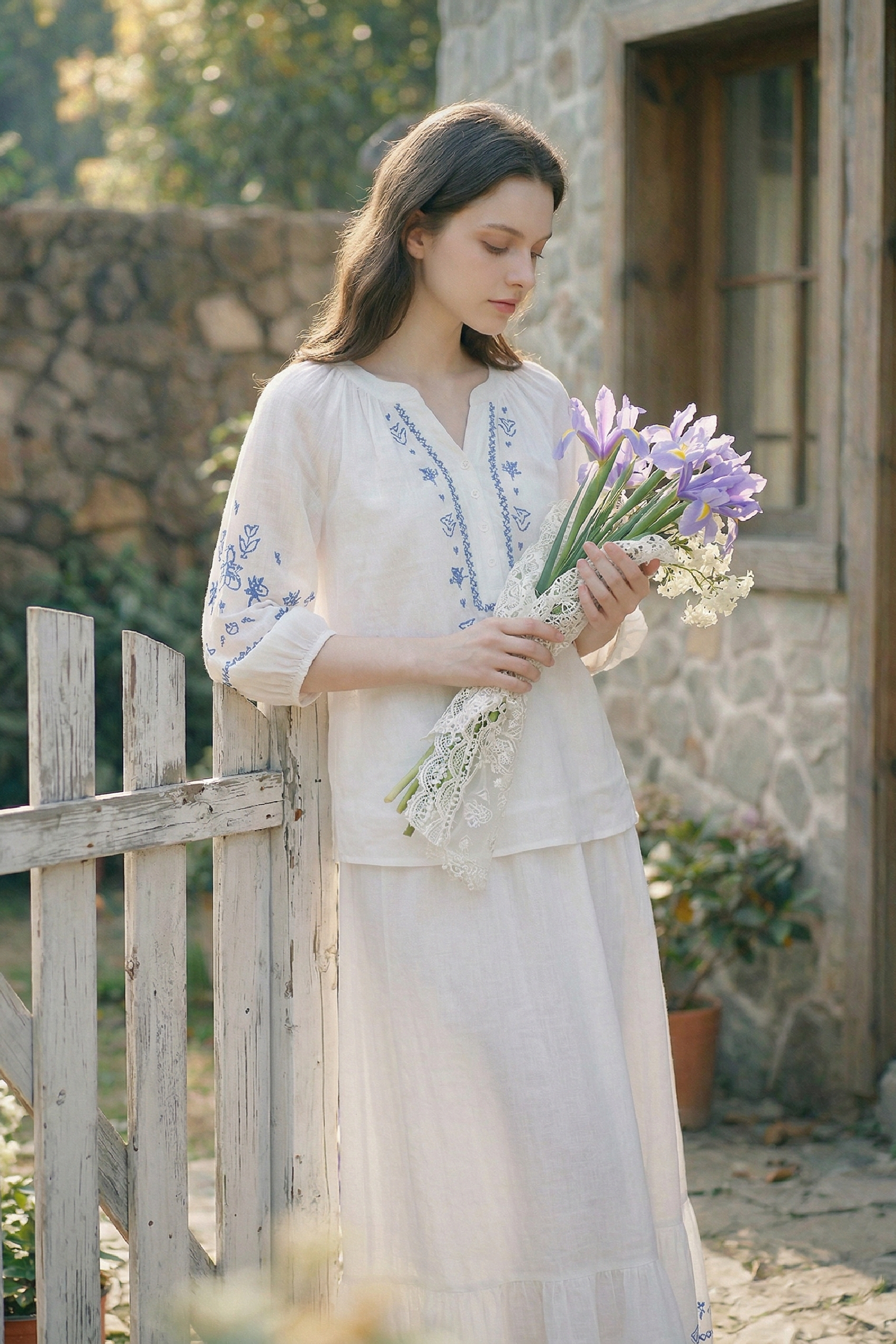 White Embroidered Top and Skirt Set