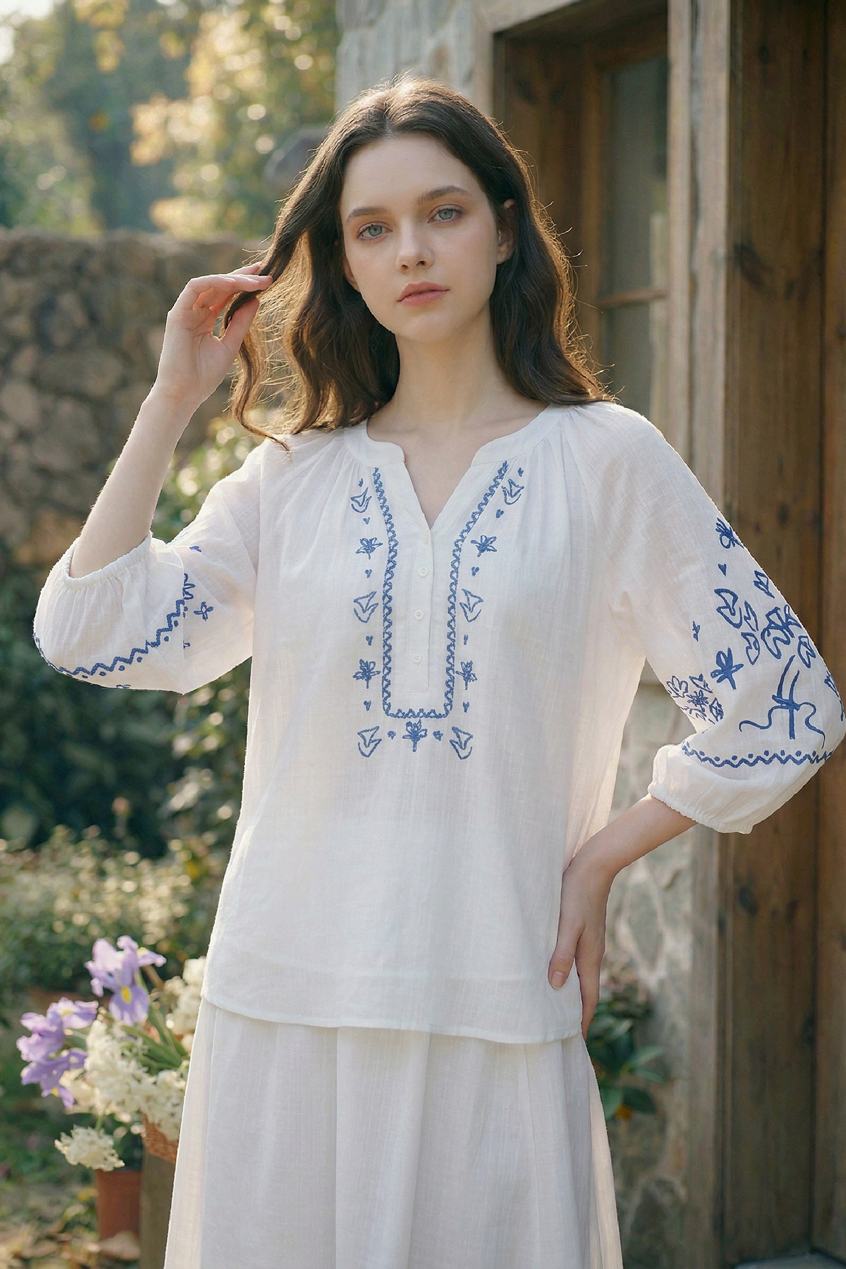 White Embroidered Top and Skirt Set