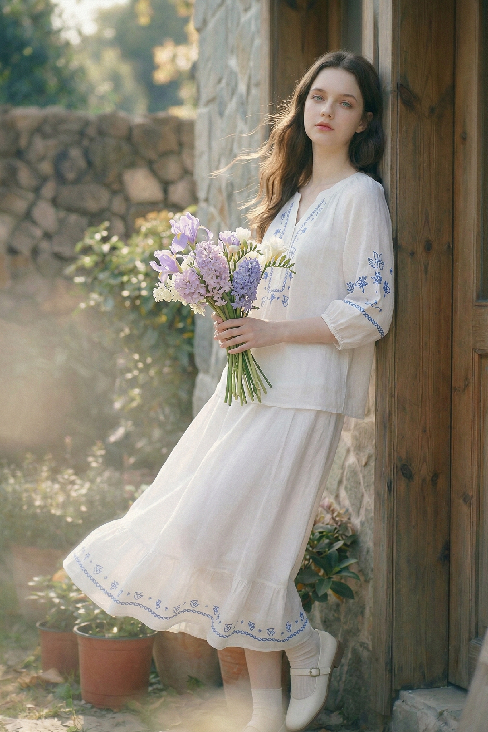 White Embroidered Top and Skirt Set
