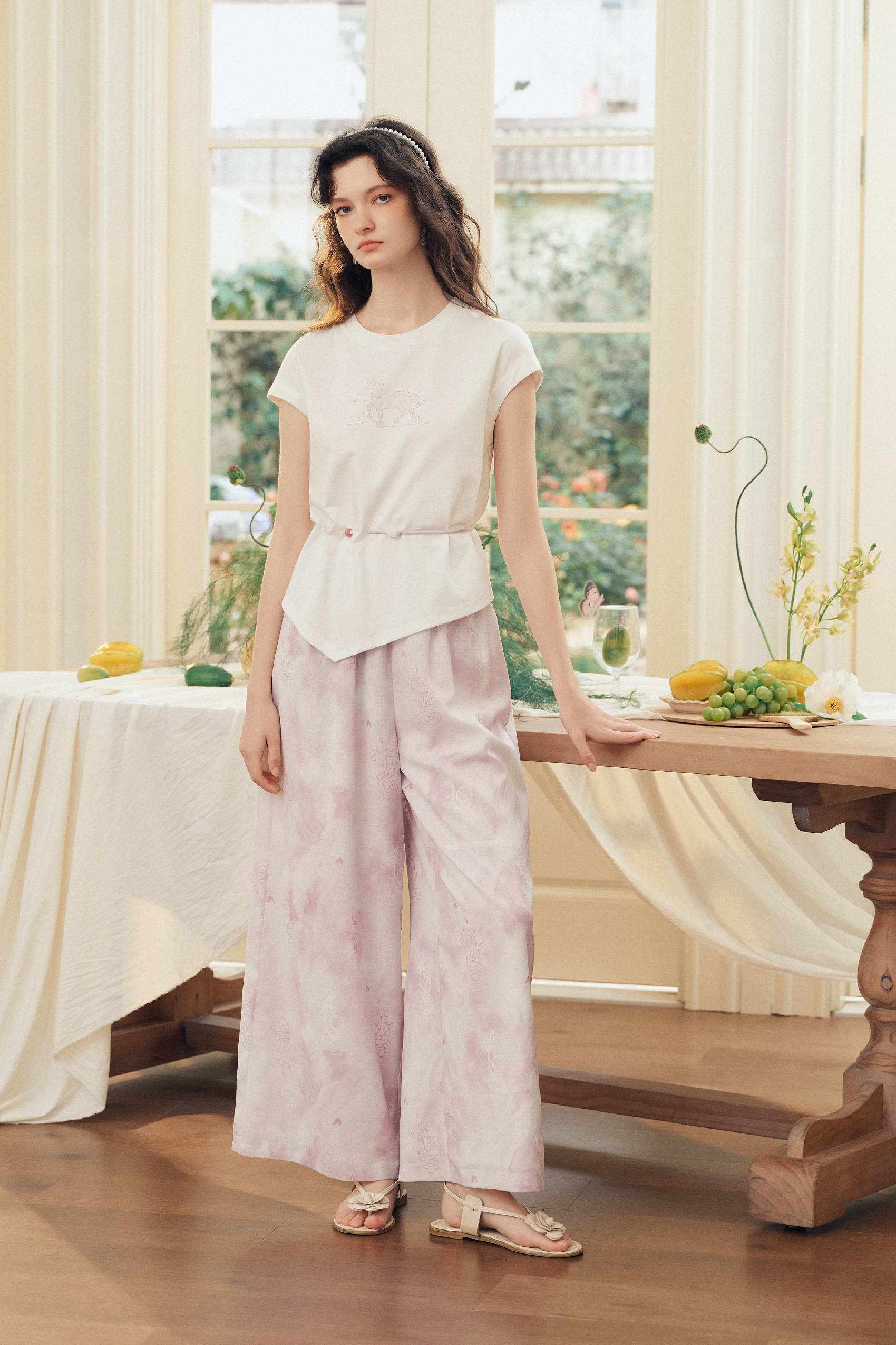 White Top and Pink Pants Set