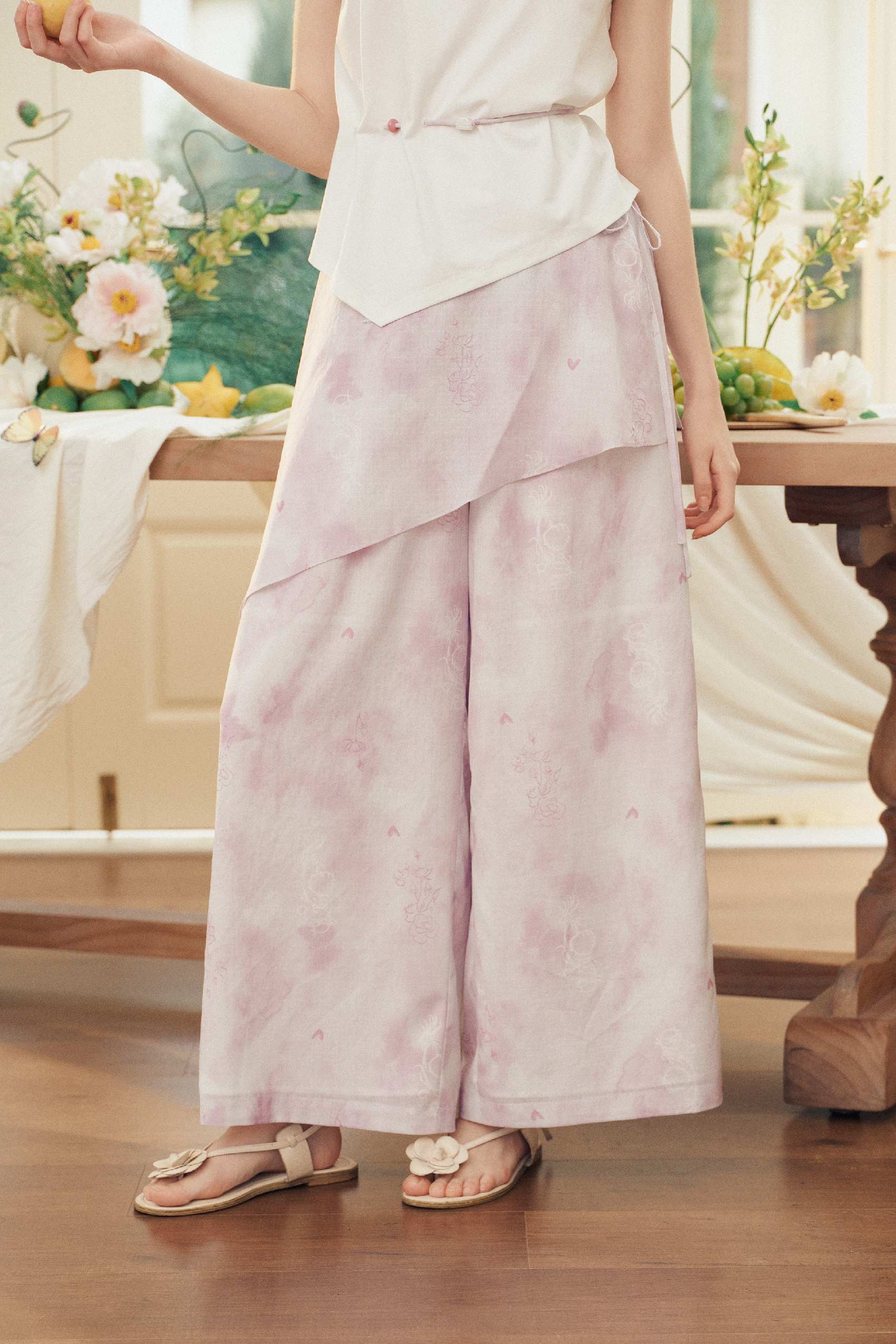 White Top and Pink Pants Set