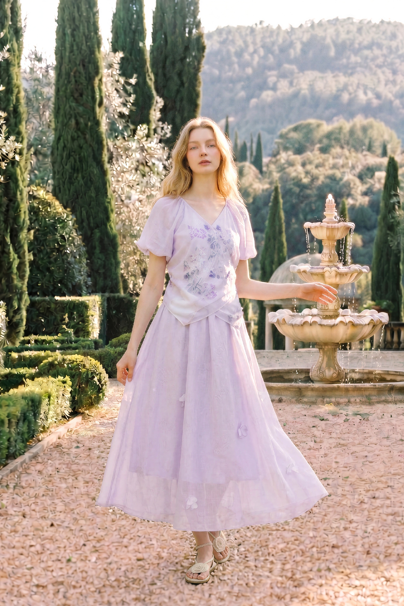 Puff Sleeve Embroidered Dress-LYONSENS