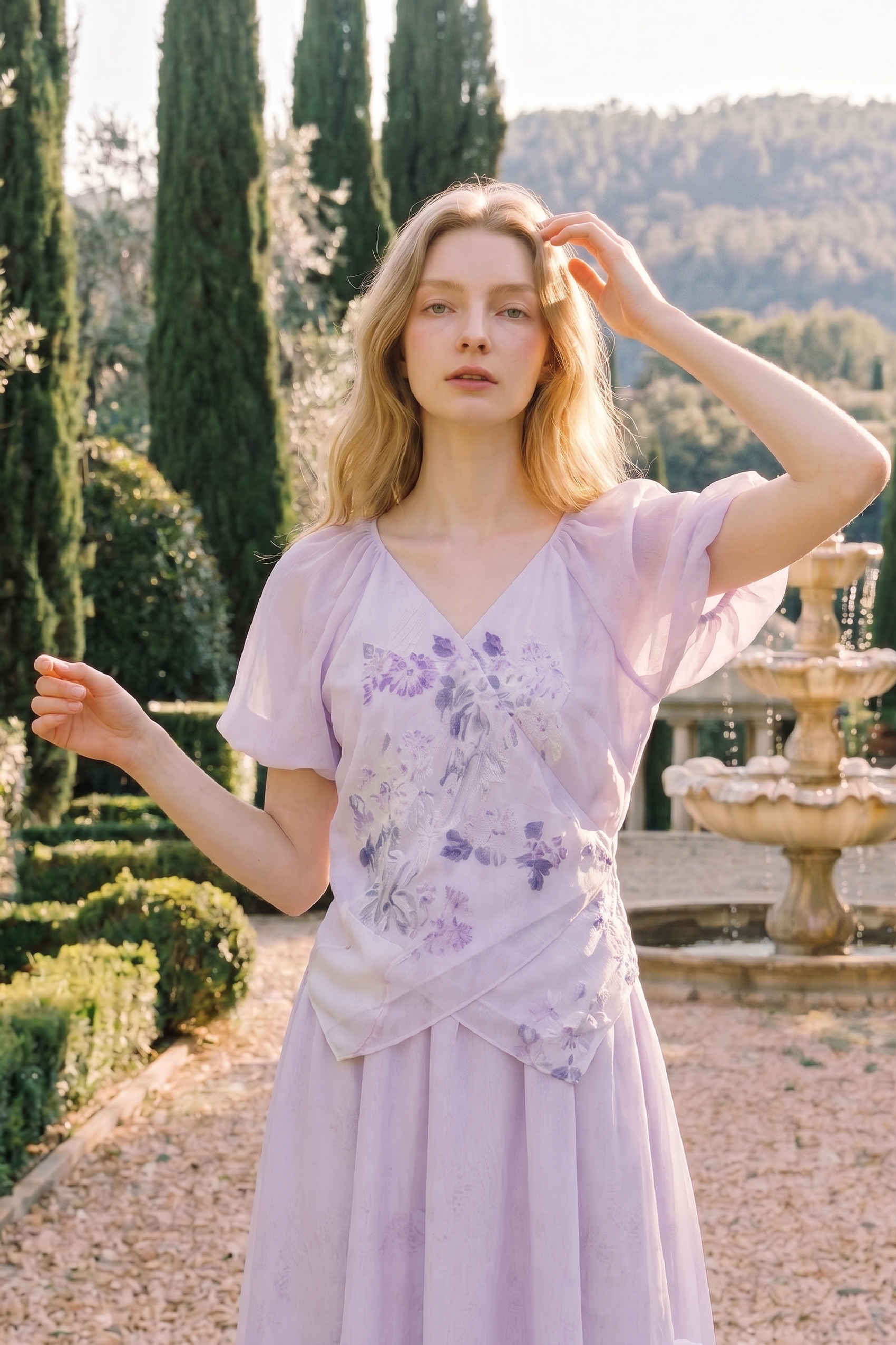 Puff Sleeve Embroidered Dress-LYONSENS