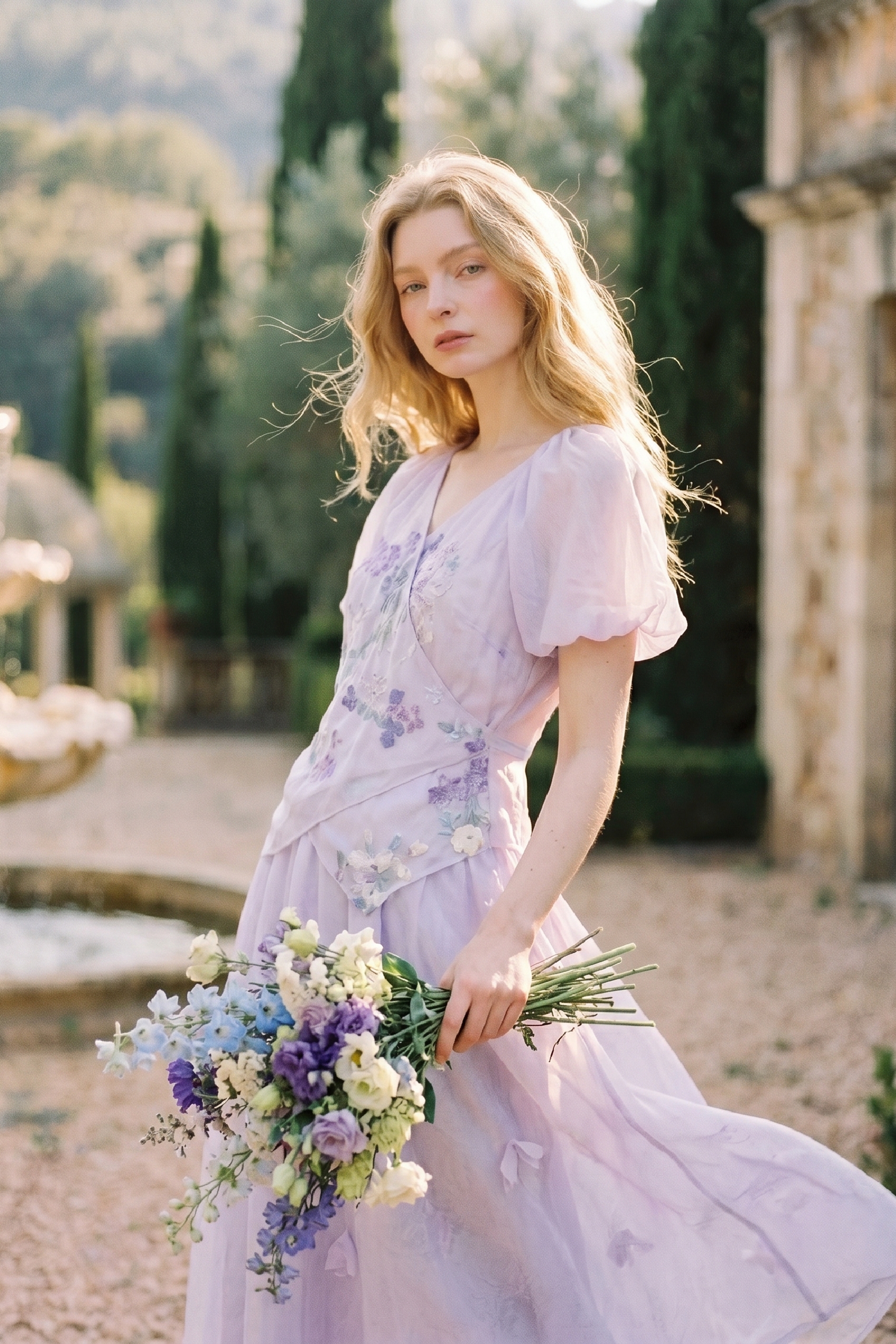 Puff Sleeve Embroidered Dress-LYONSENS