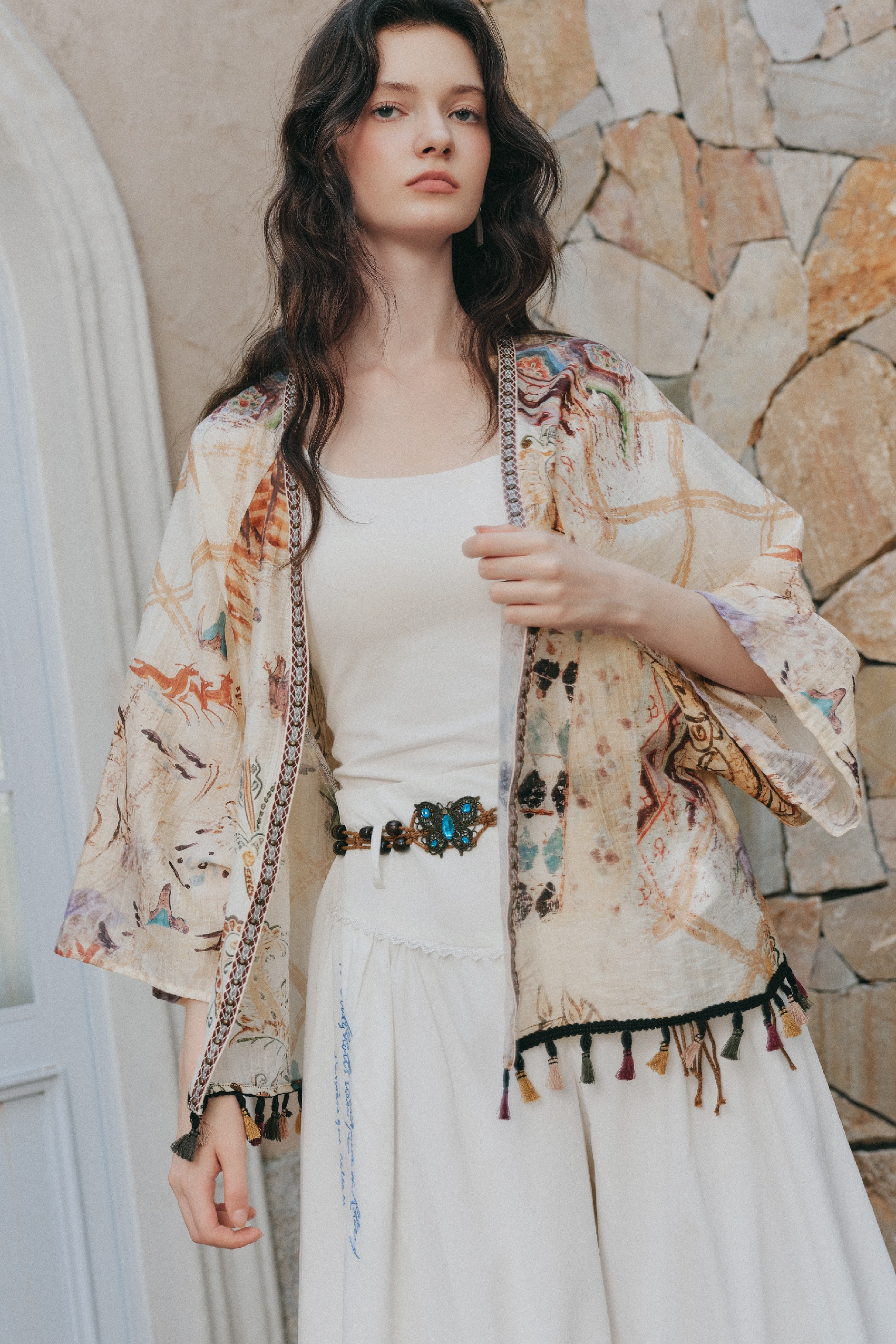 Printed Tassel Short Outerwear