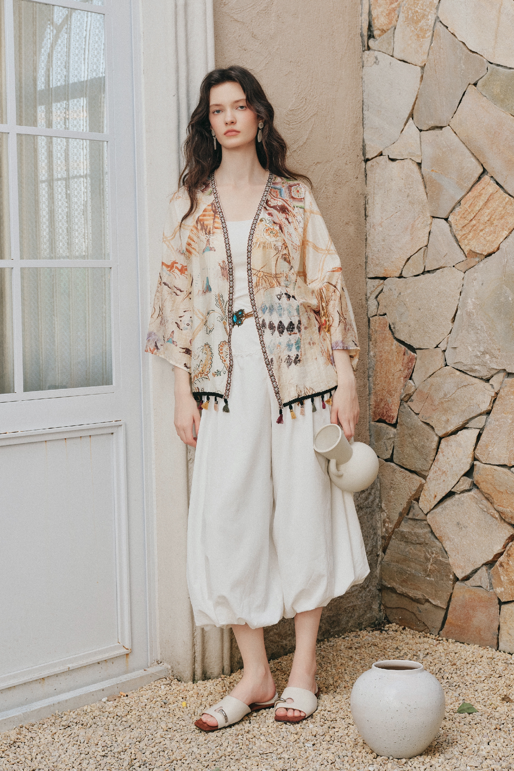 Printed Tassel Short Outerwear