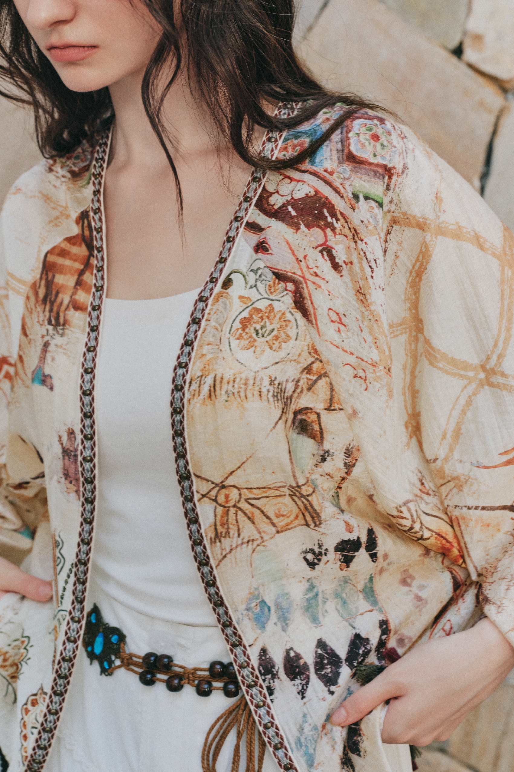 Printed Tassel Short Outerwear