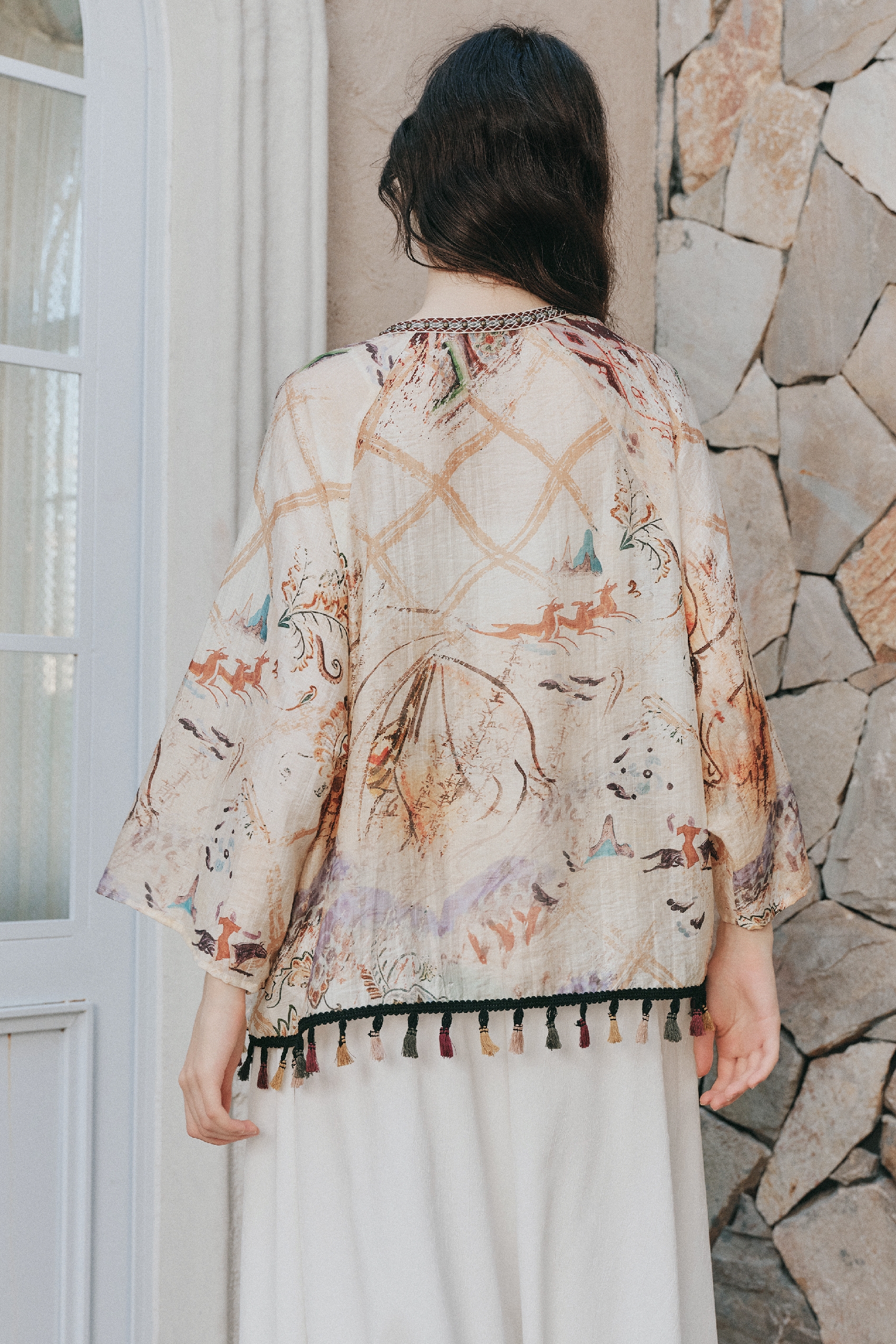 Printed Tassel Short Outerwear
