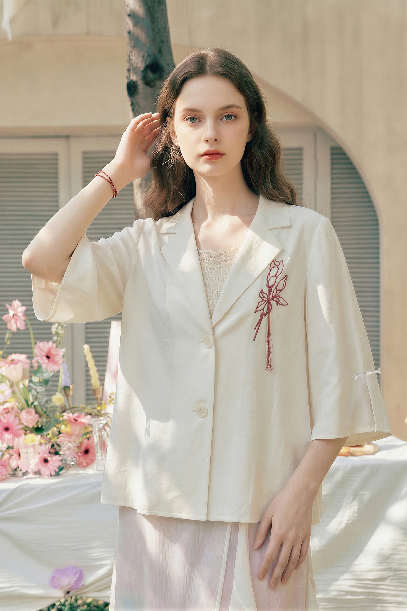 Rose Embroidered Blazer Jacket