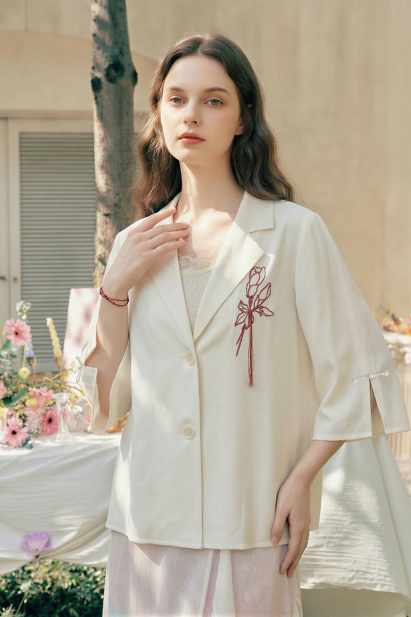 Rose Embroidered Blazer Jacket