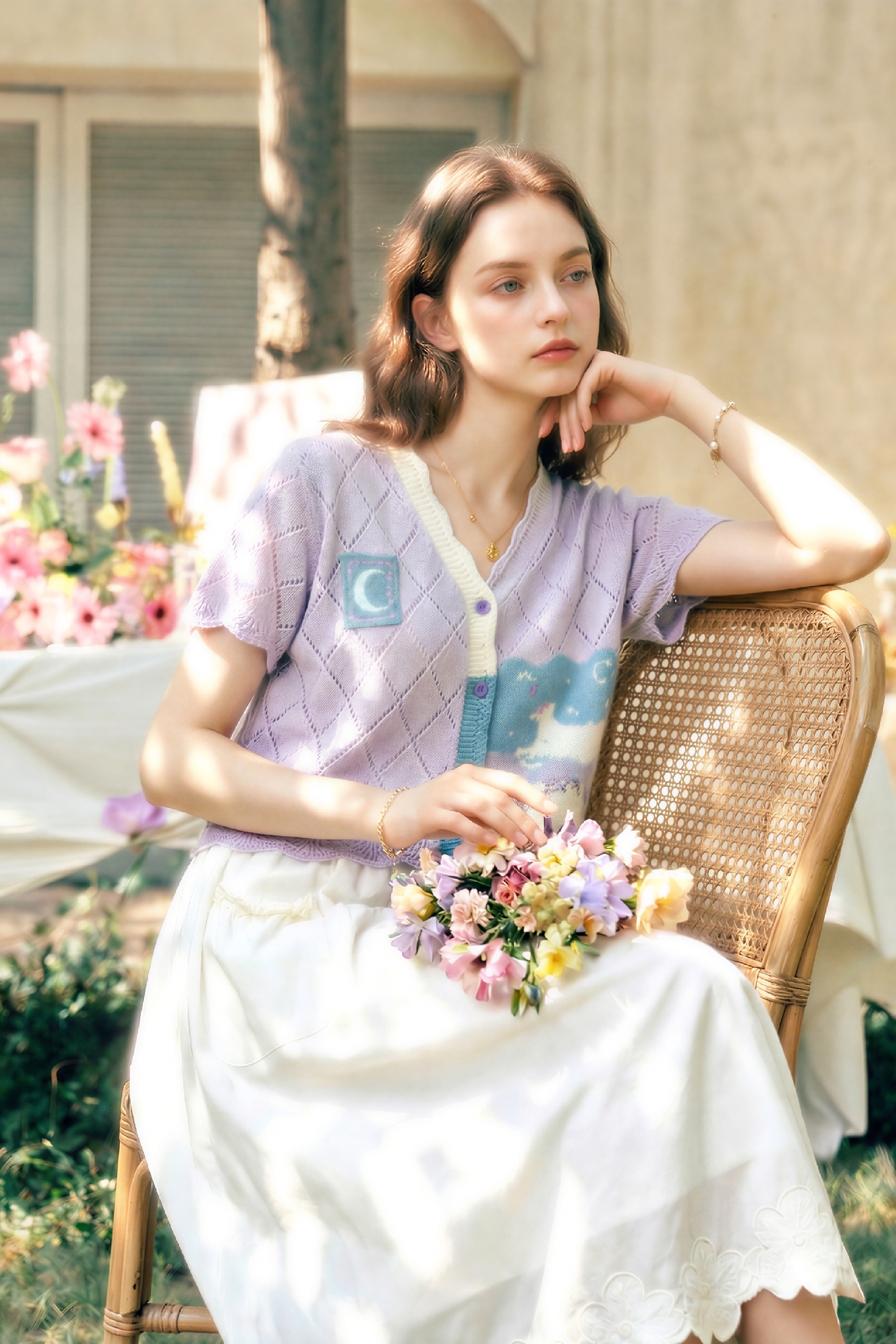 Hollow V-Neck Knit Top