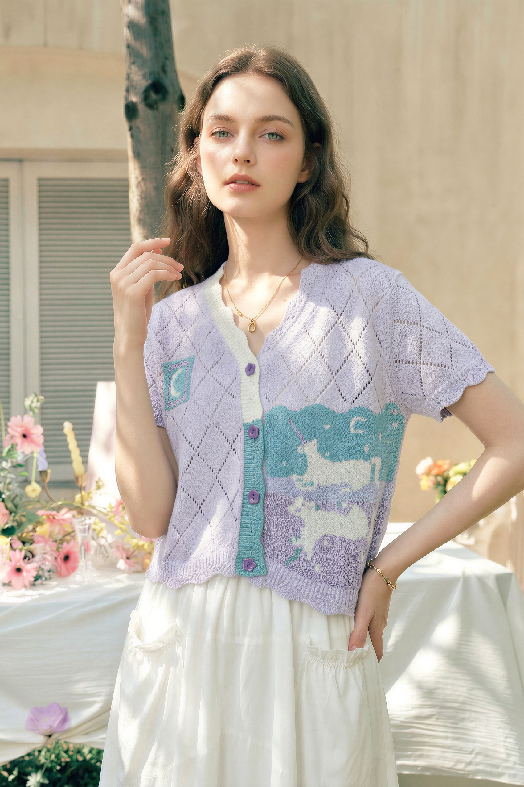 Hollow V-Neck Knit Top