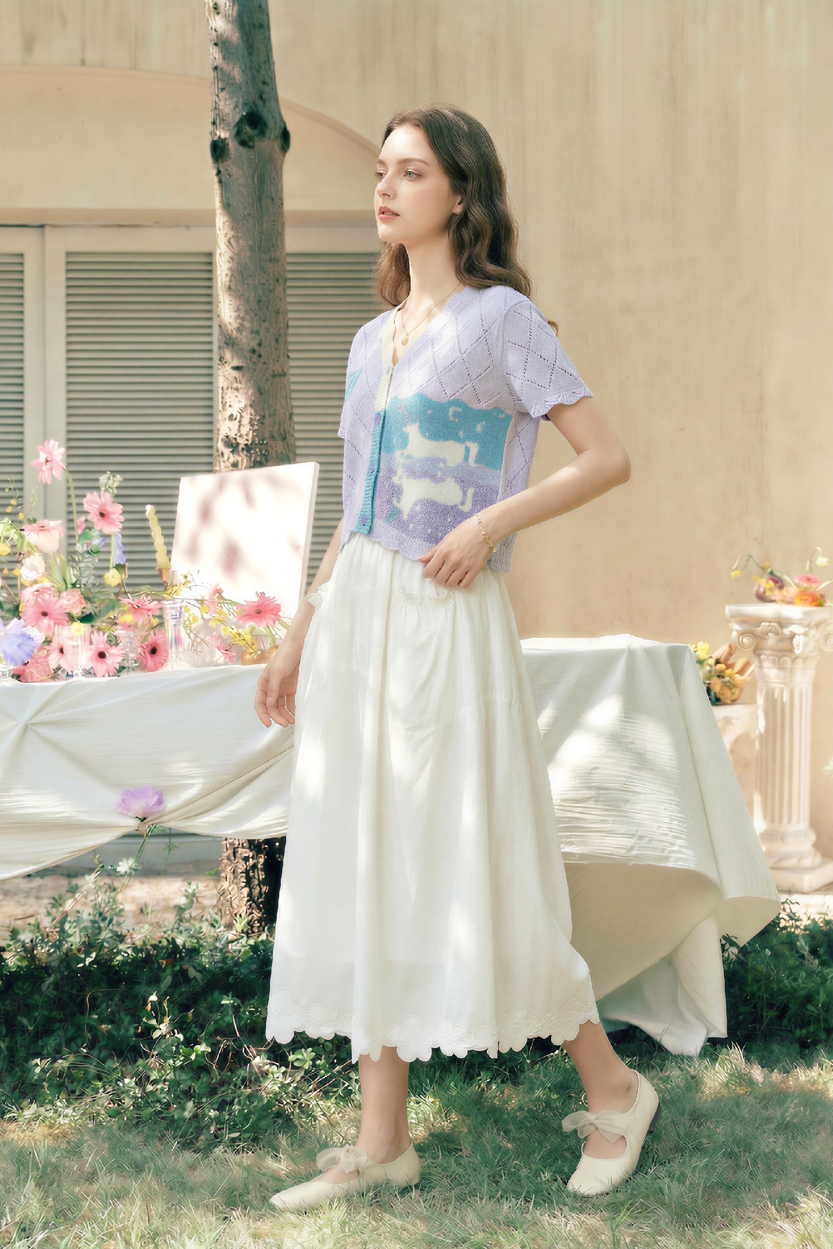 Hollow V-Neck Knit Top