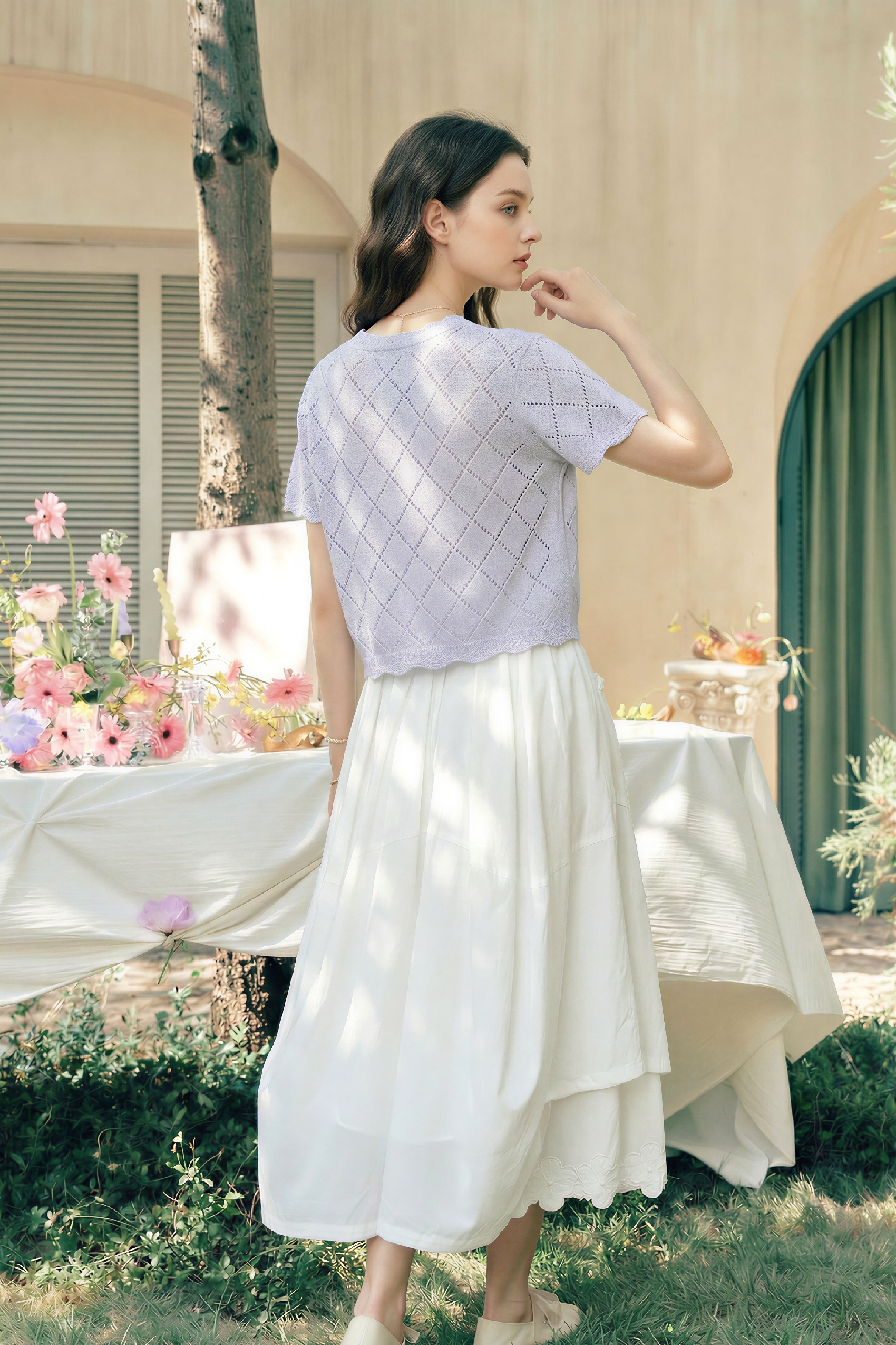 Hollow V-Neck Knit Top