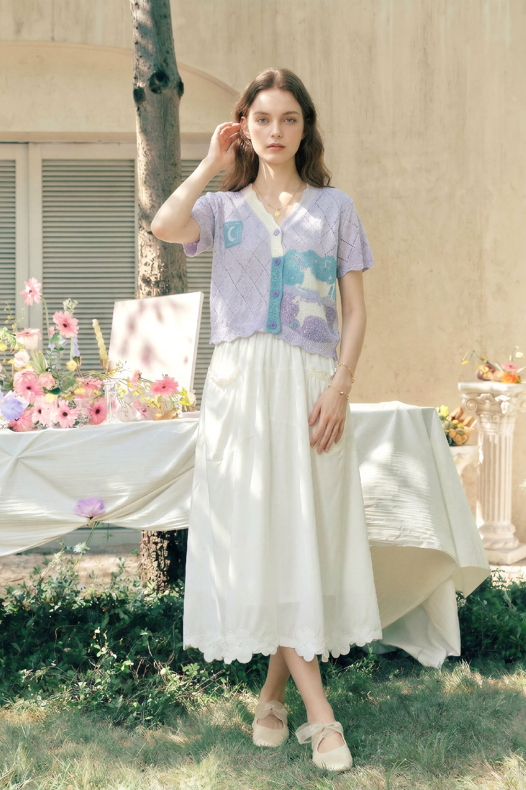 Hollow V-Neck Knit Top