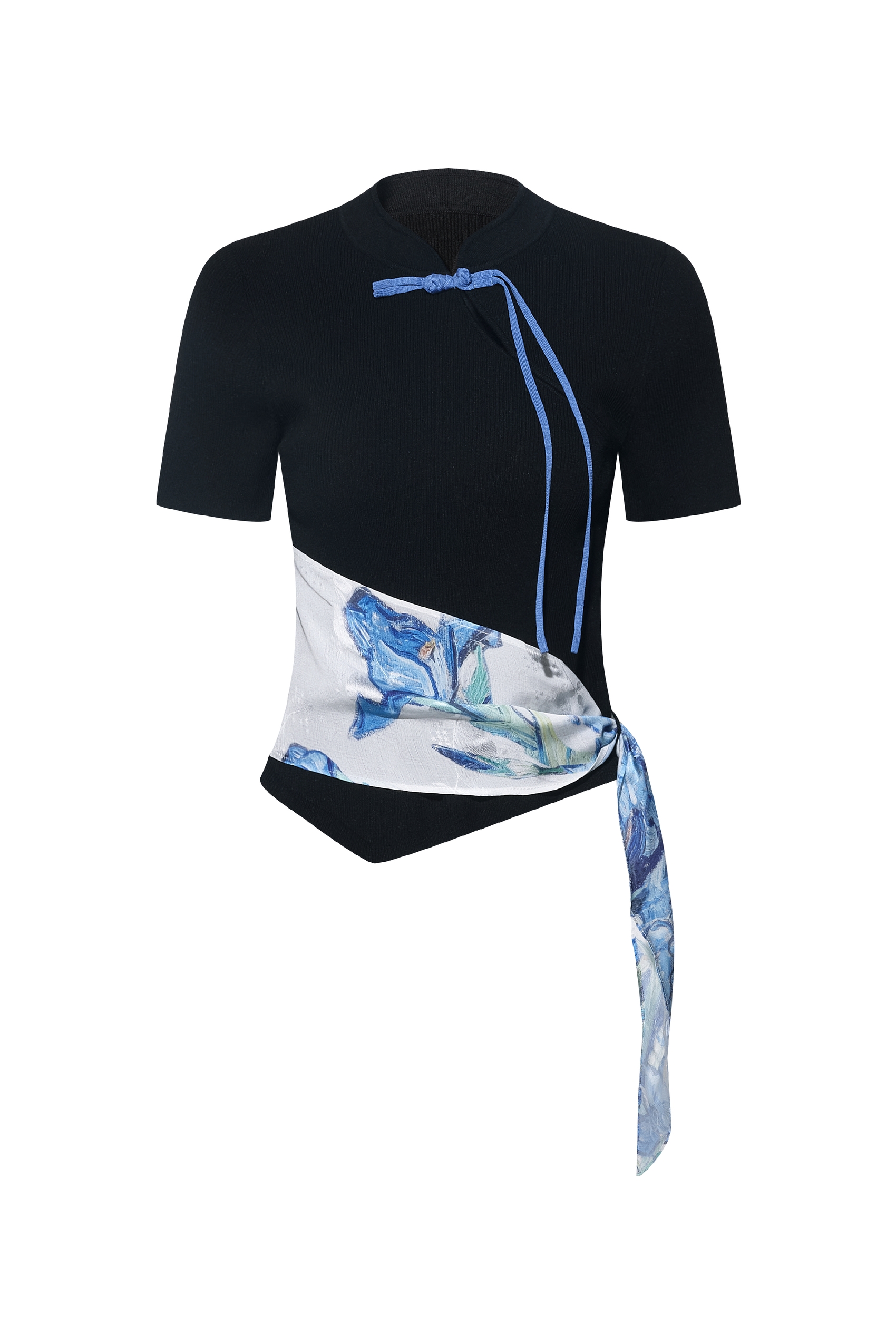 Printed Patchwork Knit Top