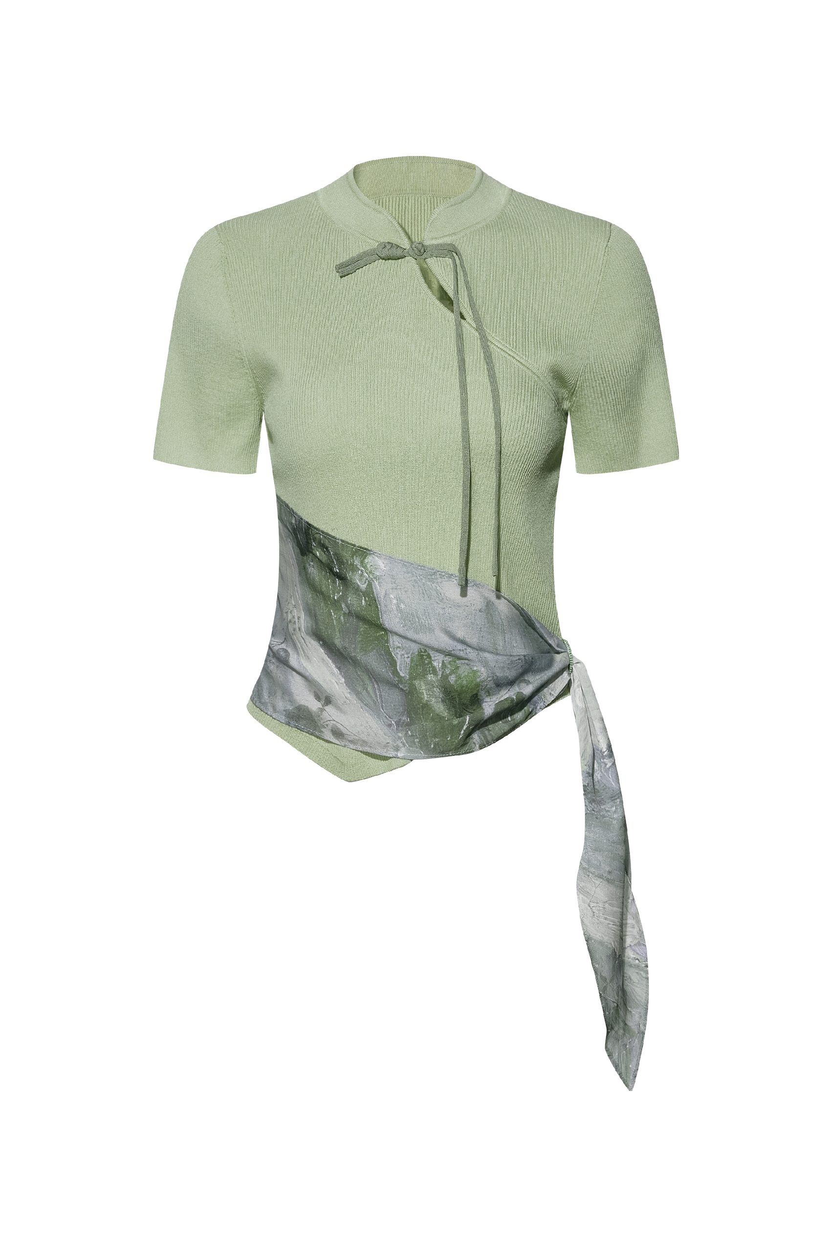 Printed Patchwork Knit Top