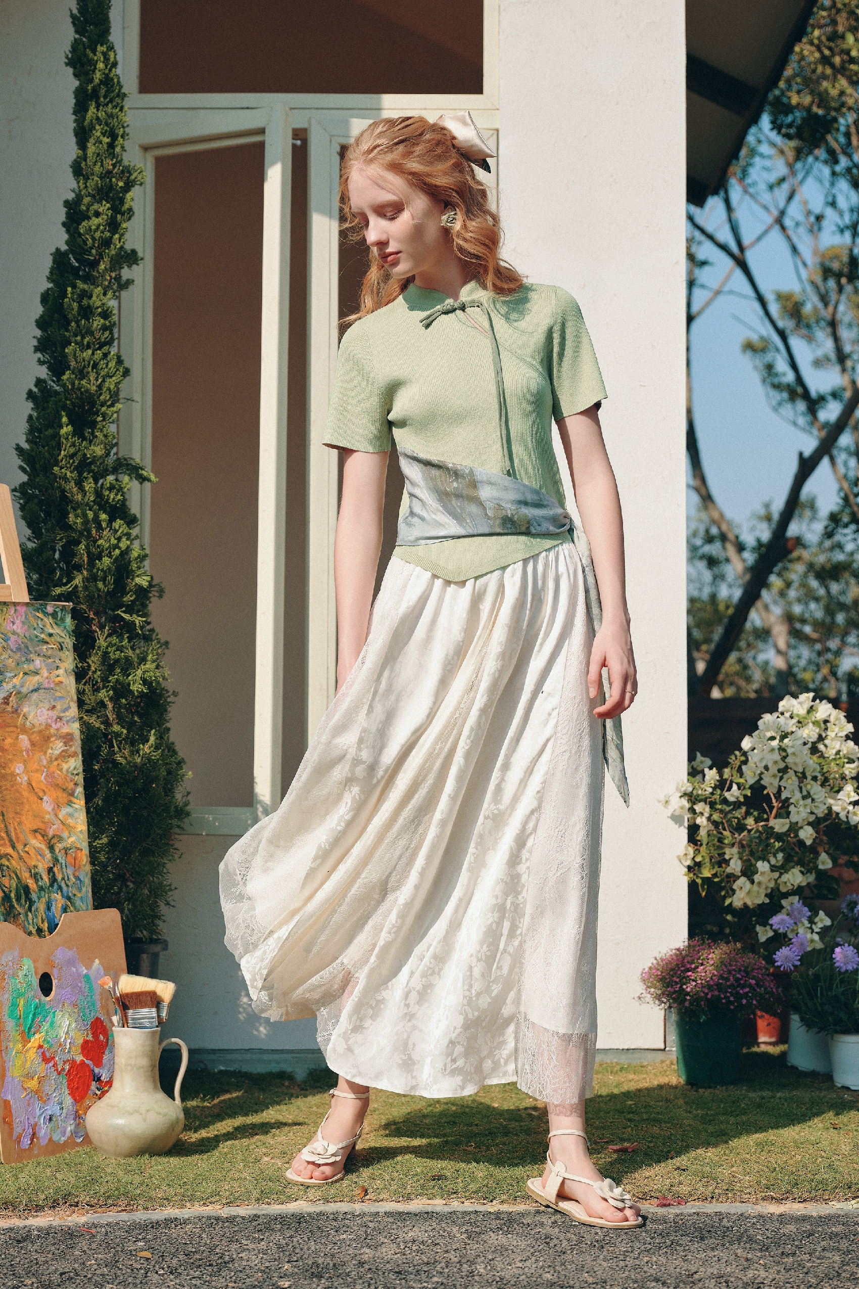 Printed Patchwork Knit Top