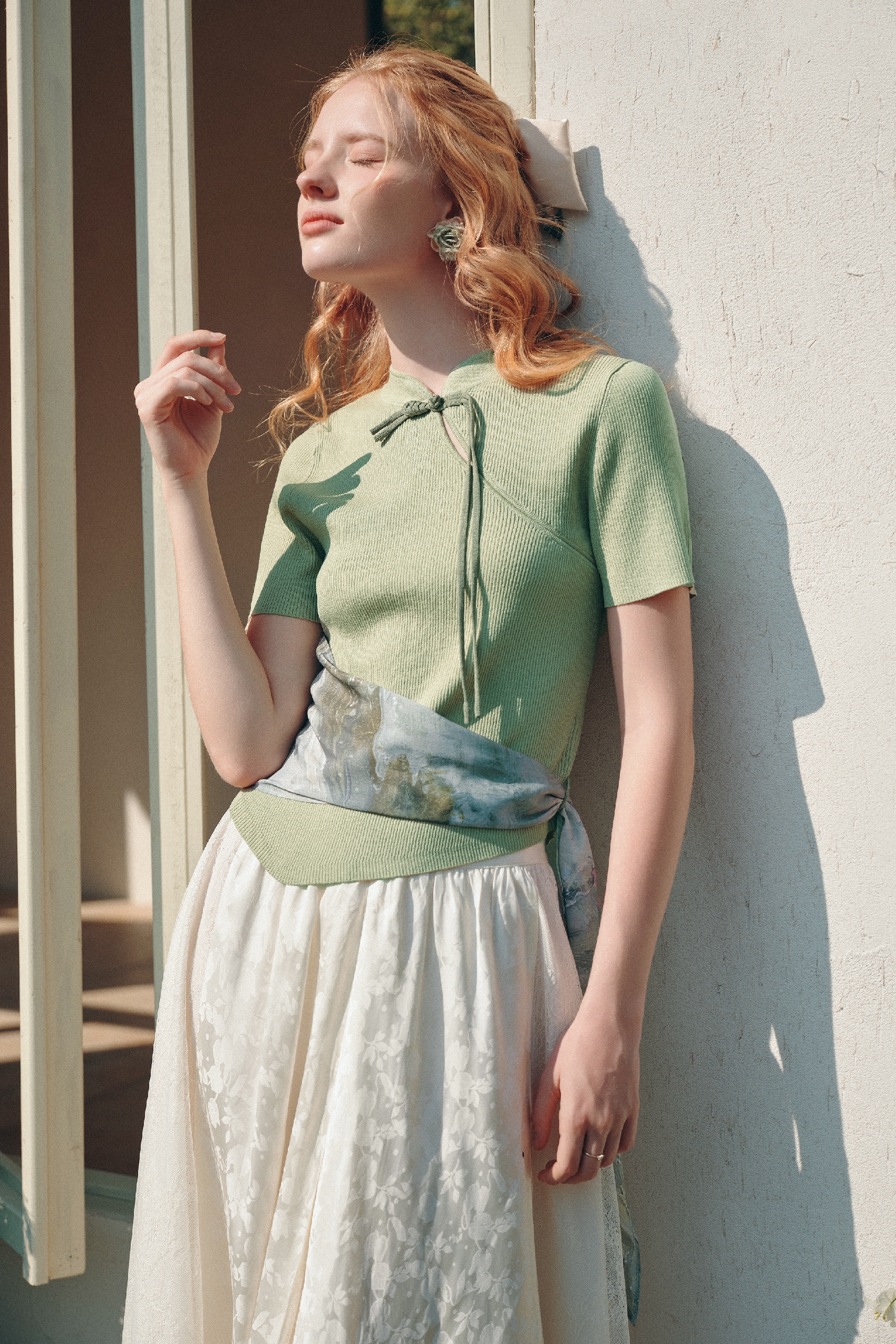 Printed Patchwork Knit Top