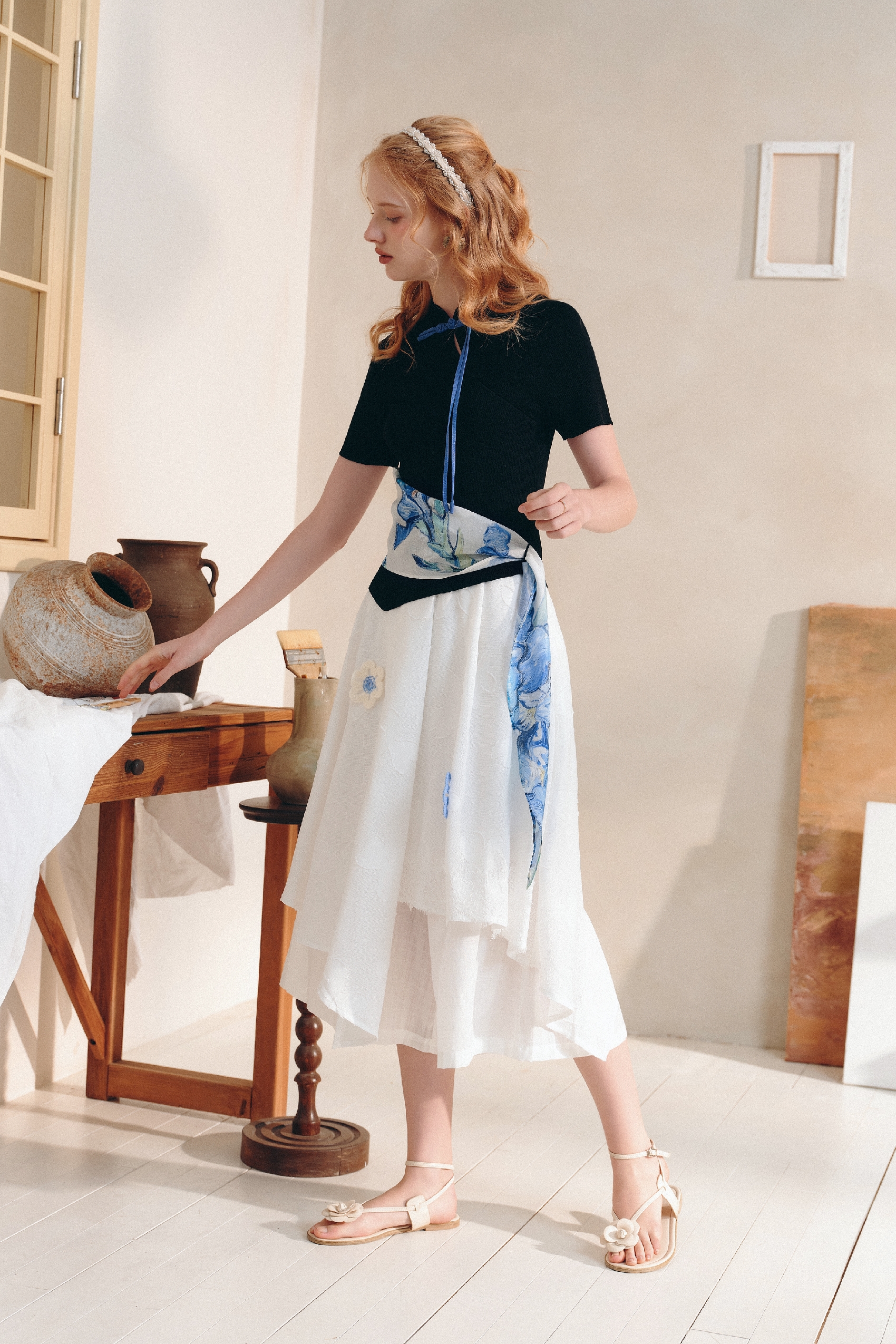 Printed Patchwork Knit Top