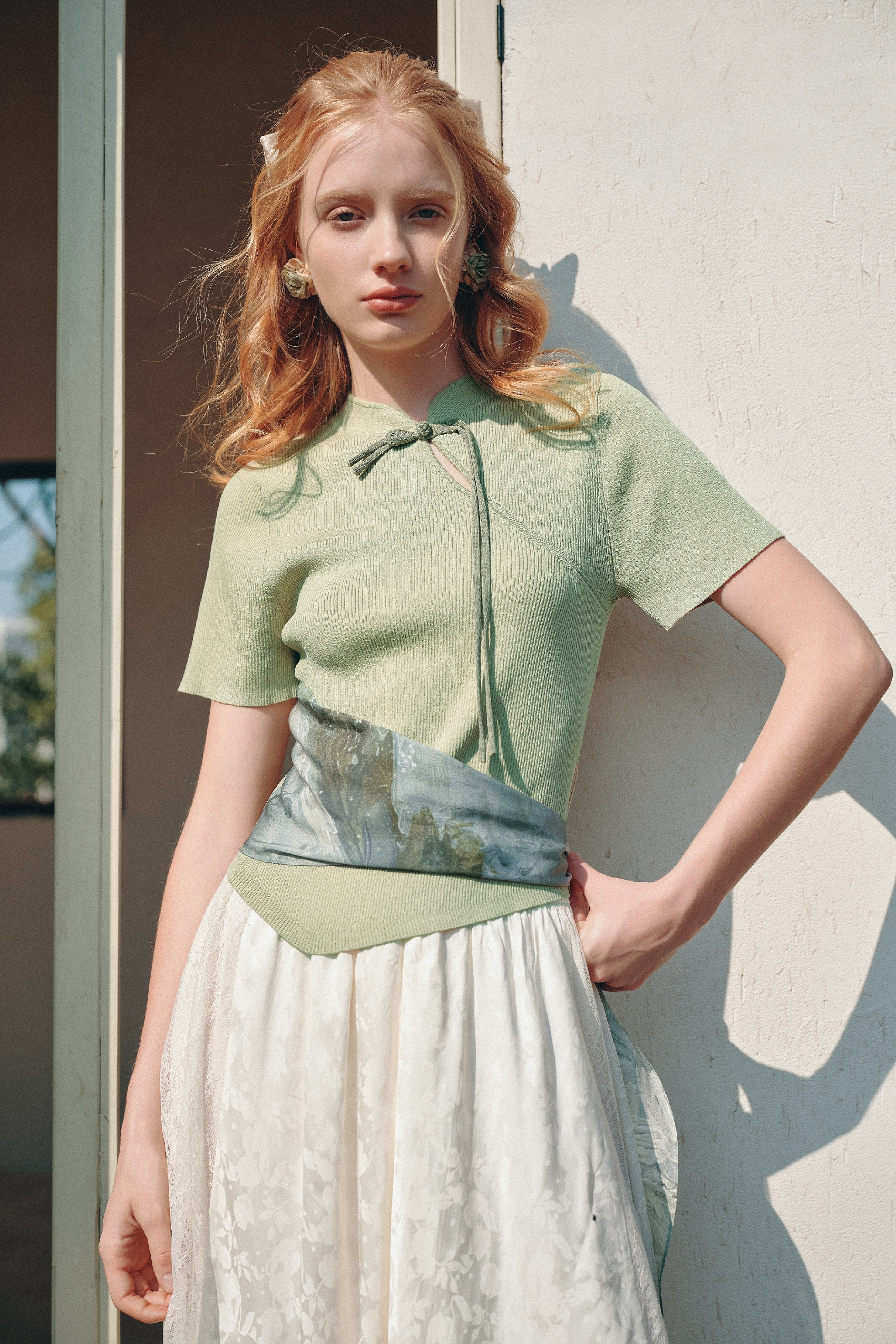 Printed Patchwork Knit Top