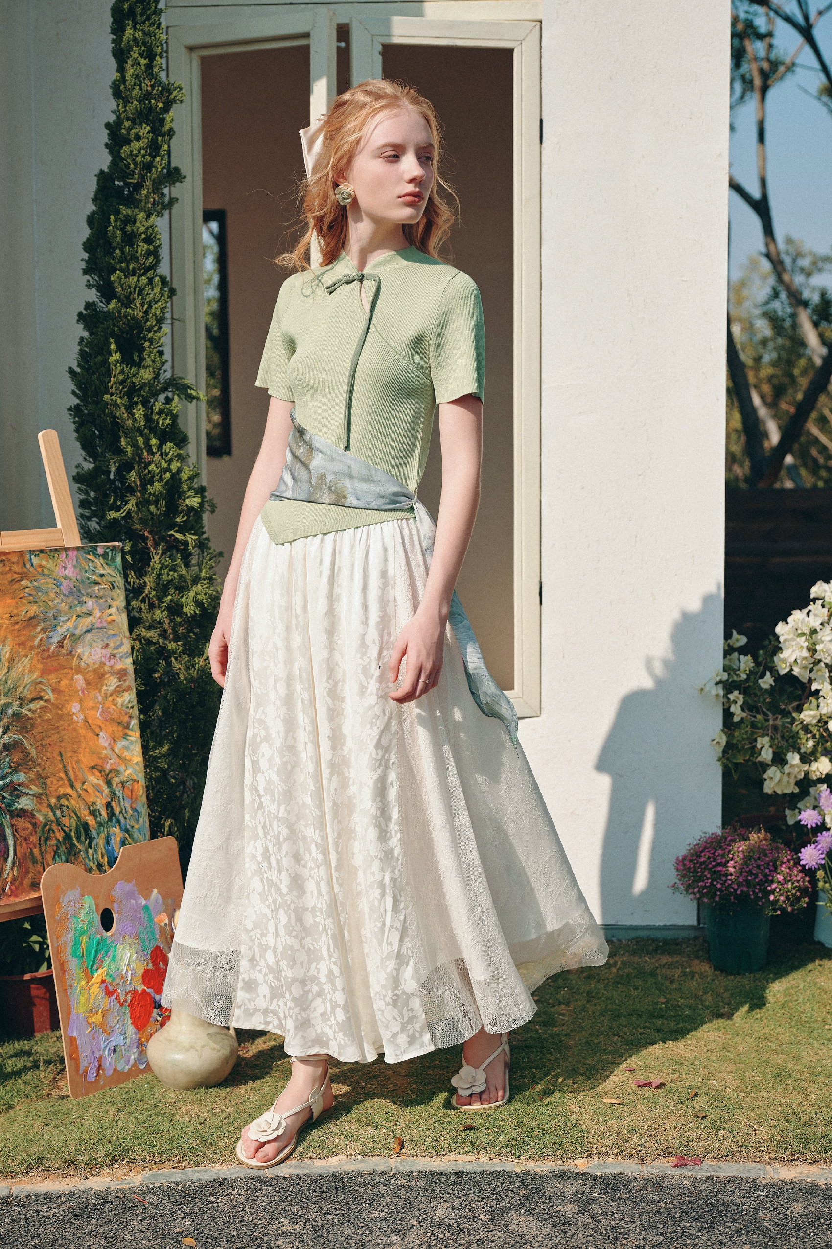 Printed Patchwork Knit Top