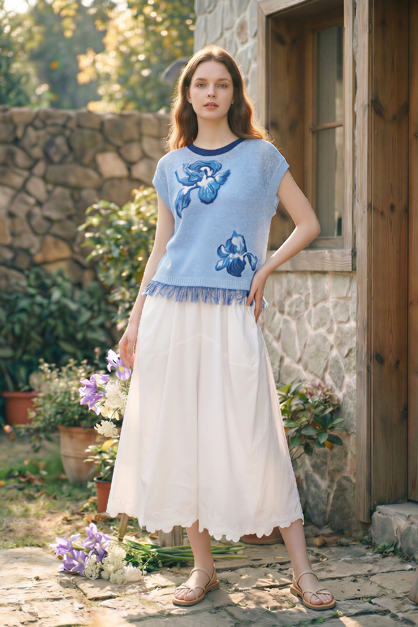 Fringe Short Sleeve Knit Top