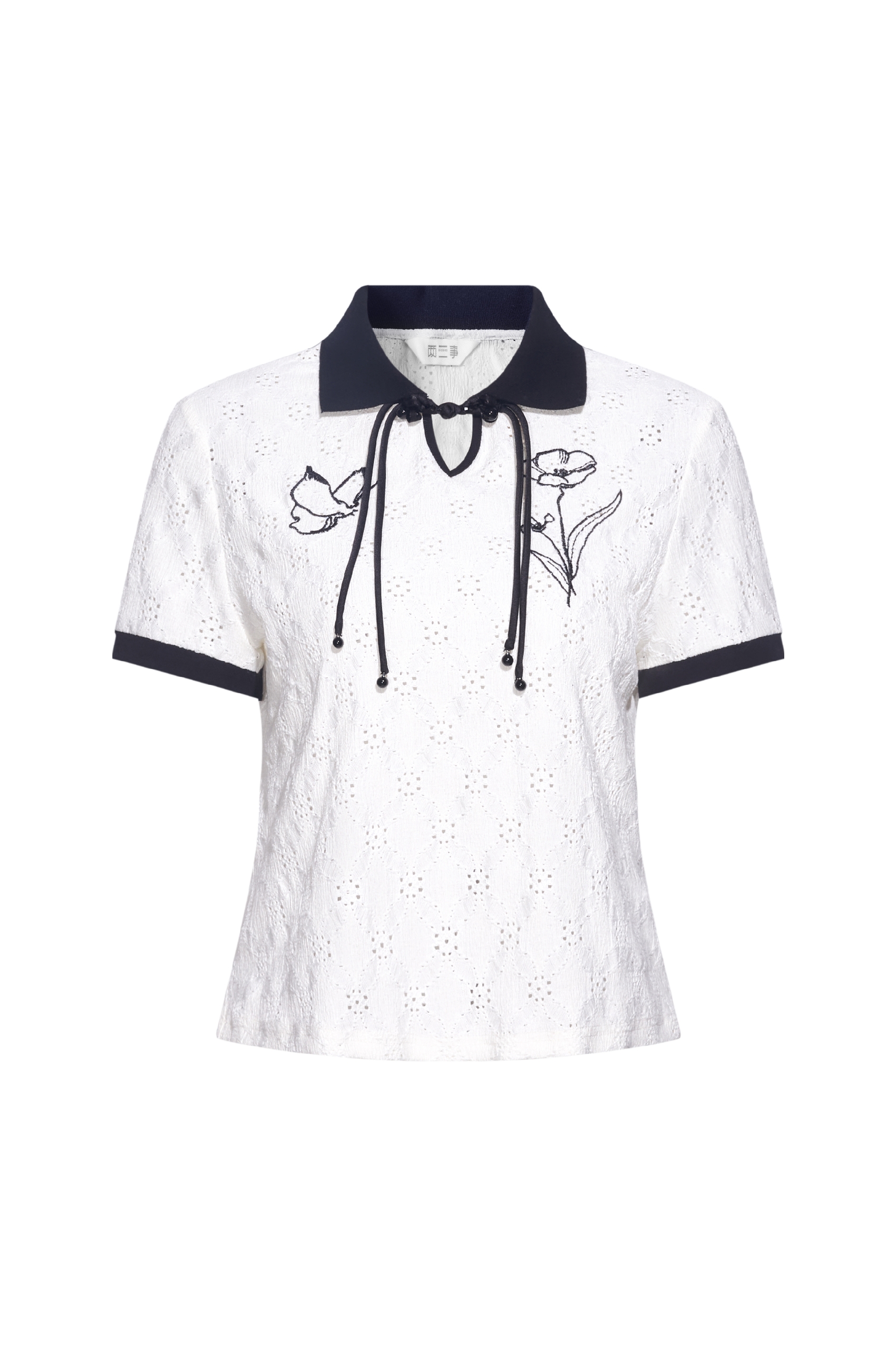 Lapel Embroidered Knit Top