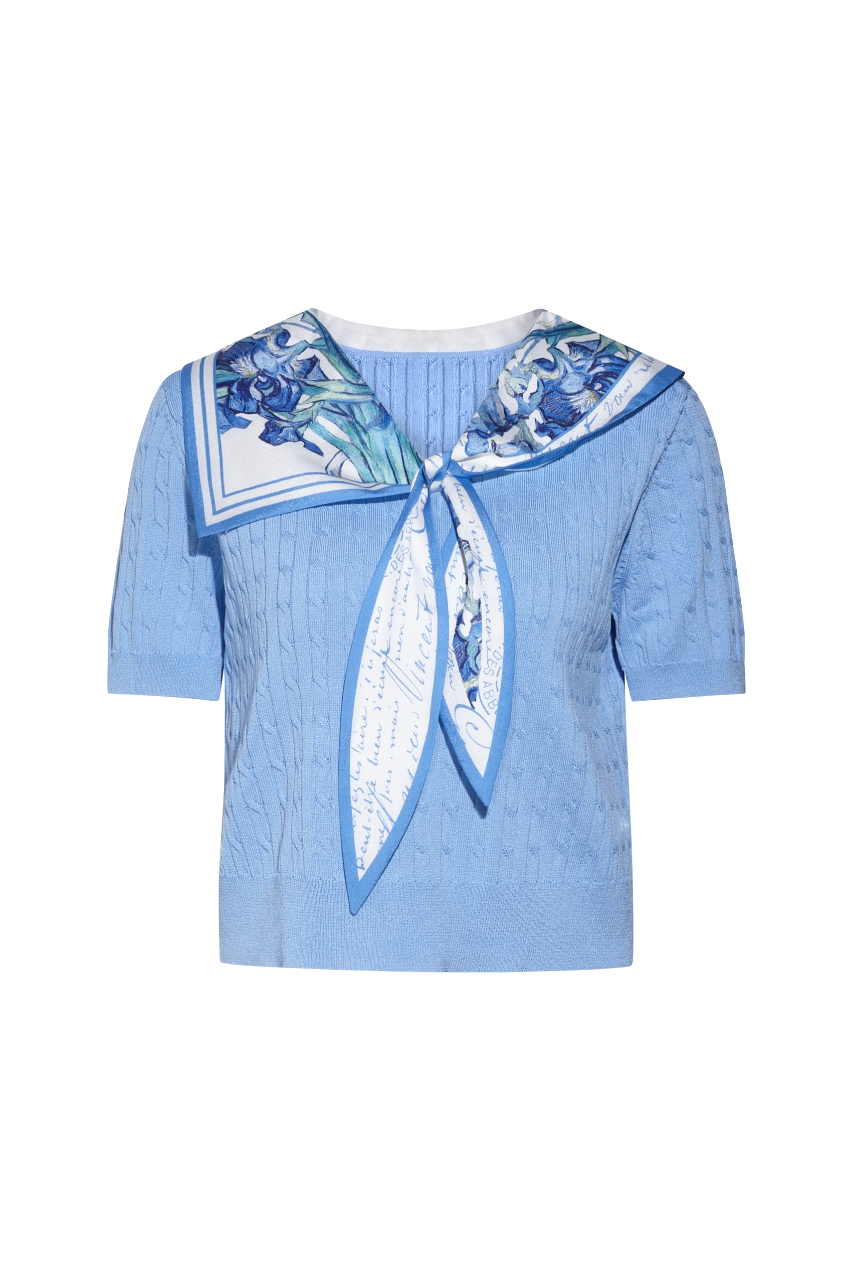 Printed Sailor Collar Knit Top
