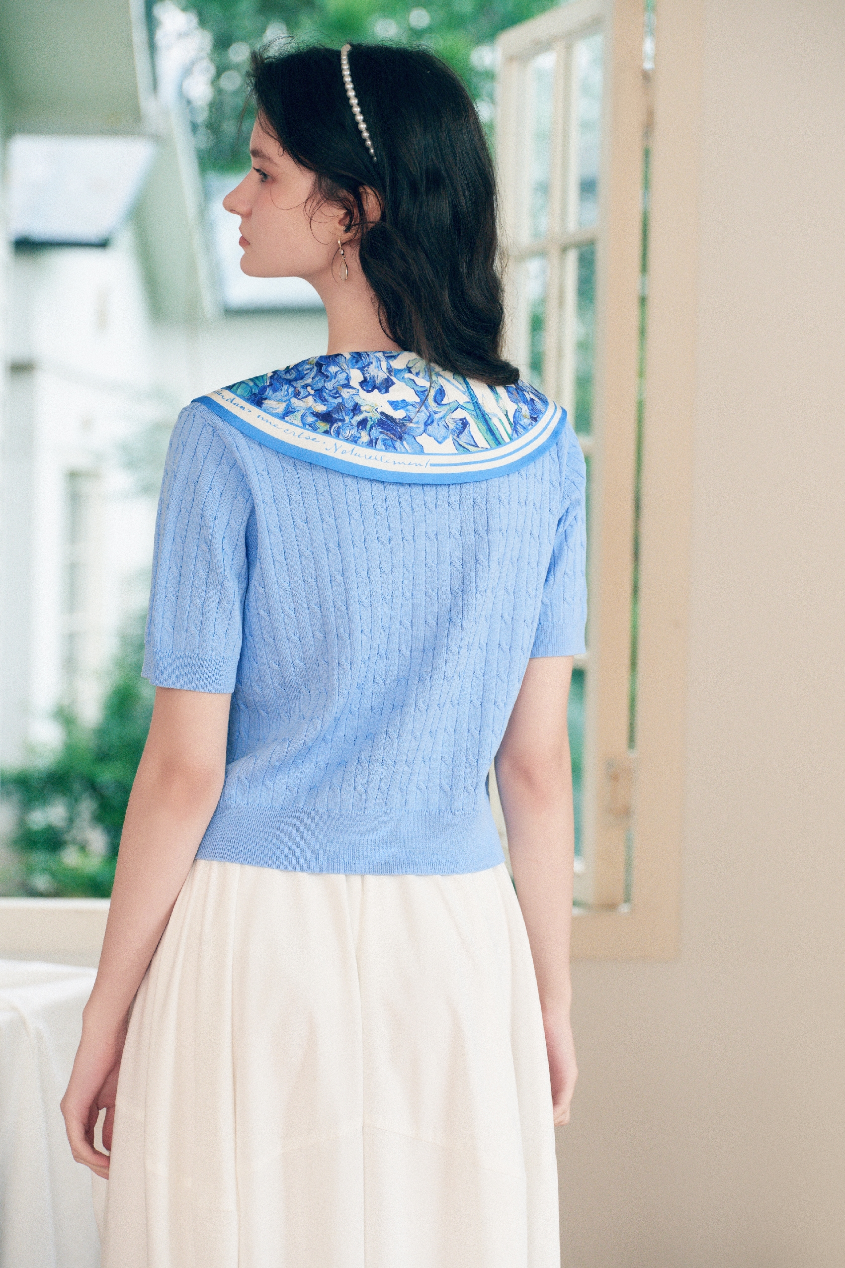 Printed Sailor Collar Knit Top