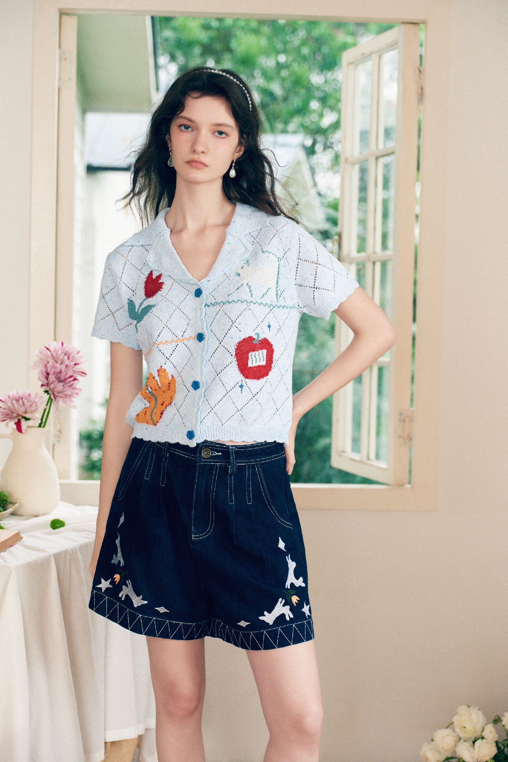 Jacquard Lapel Knit Top