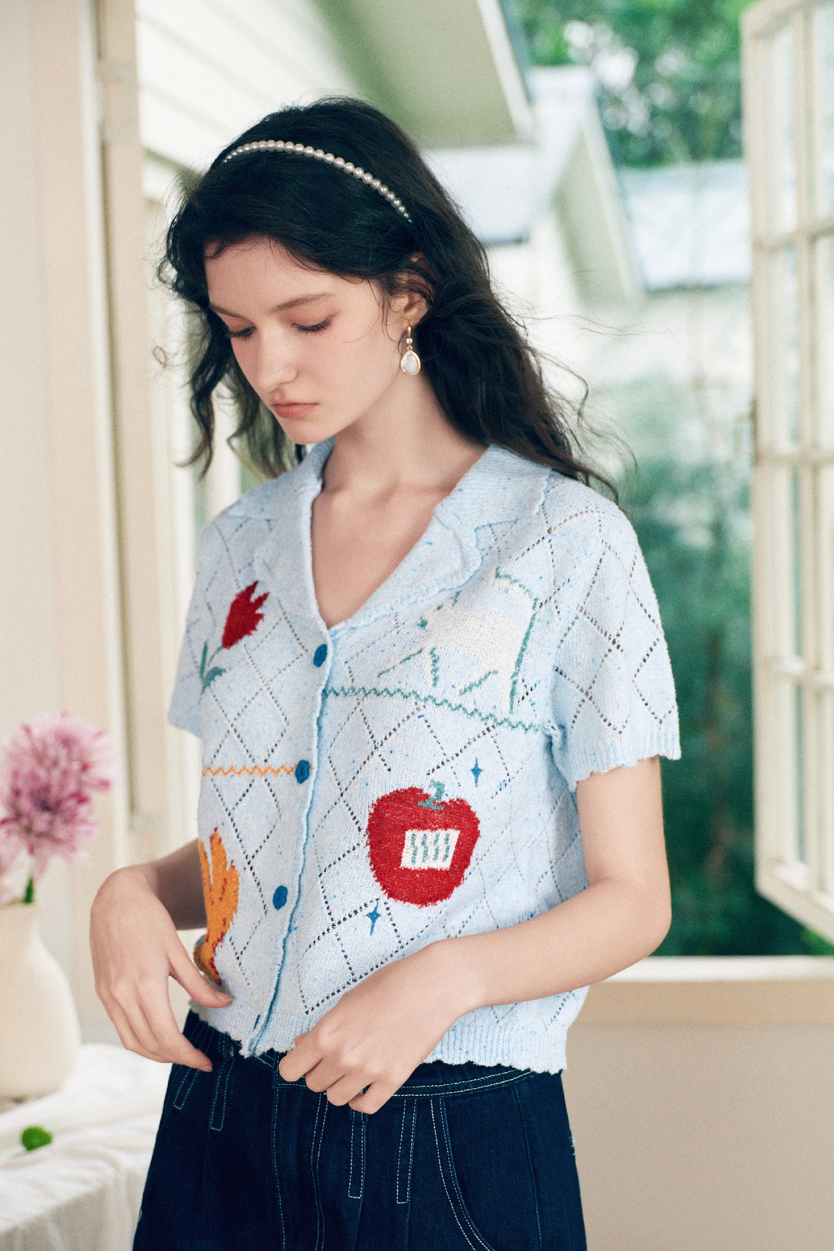 Jacquard Lapel Knit Top