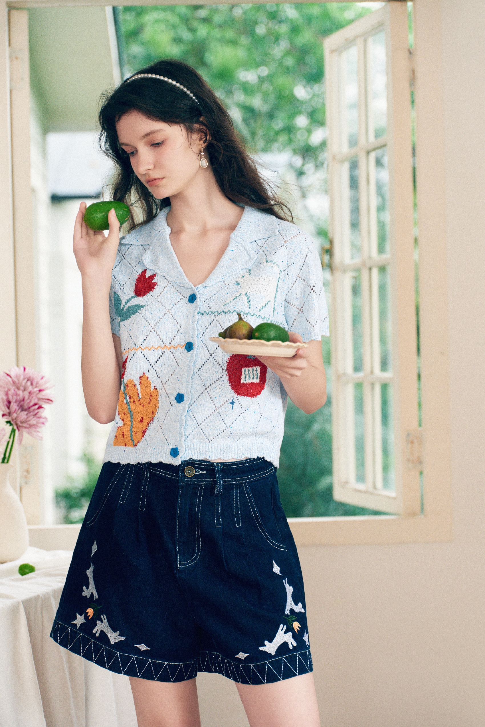 Jacquard Lapel Knit Top