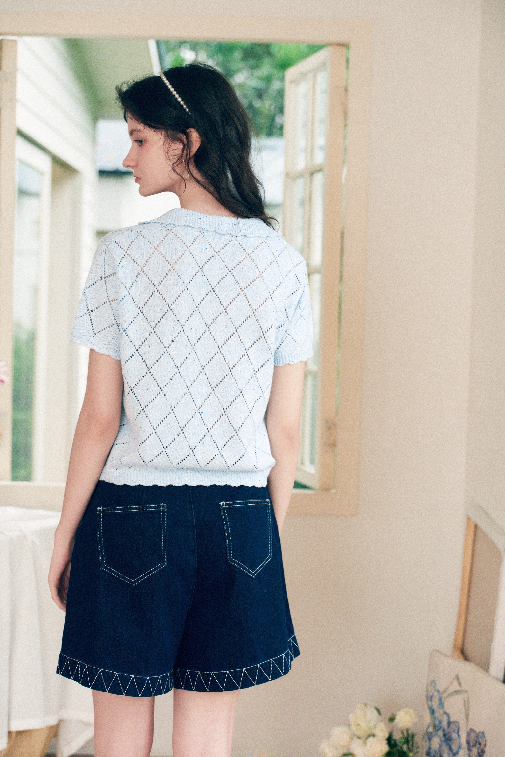 Jacquard Lapel Knit Top