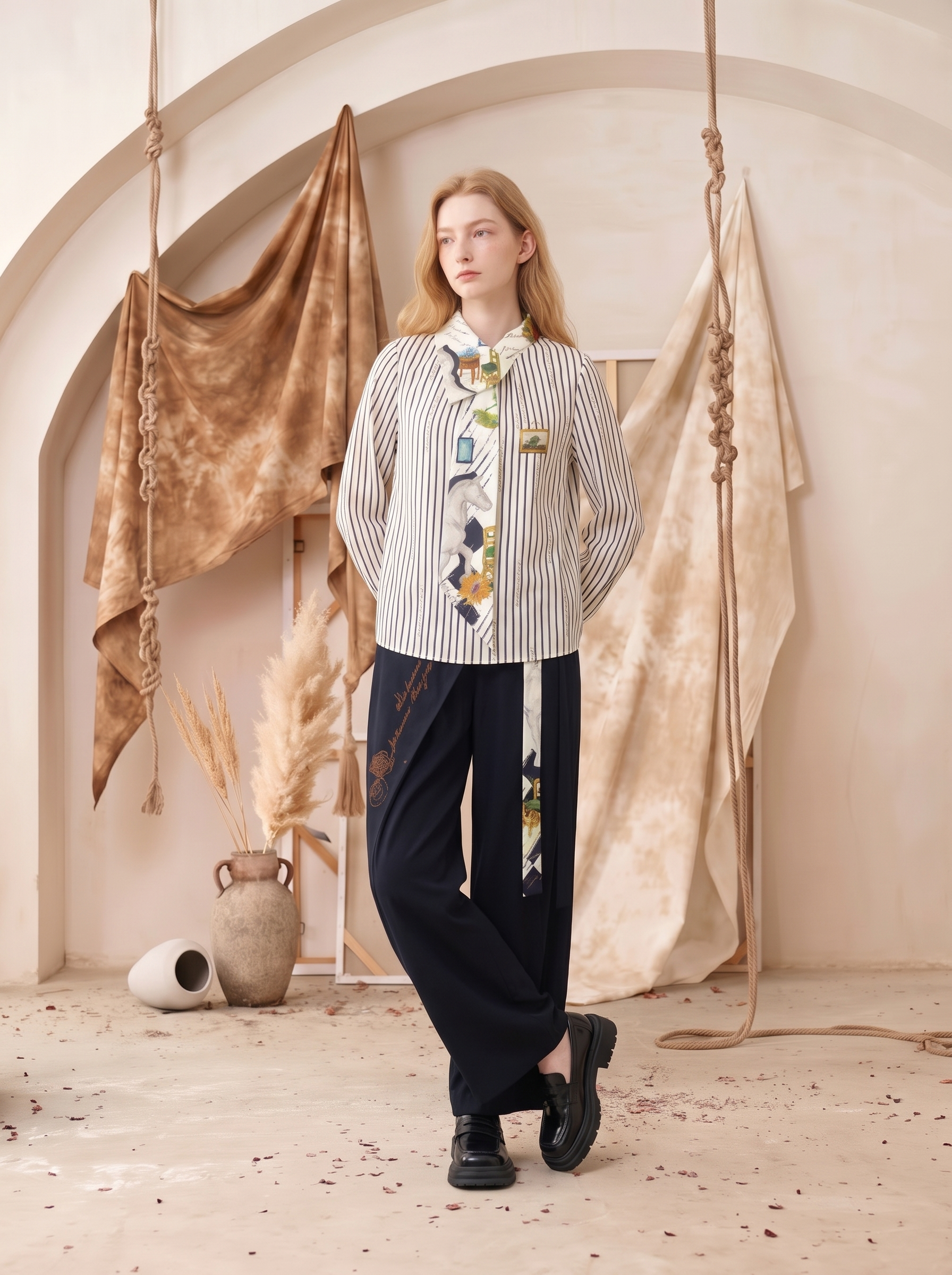 Floral Collar Cropped Shirt-LYONSENS