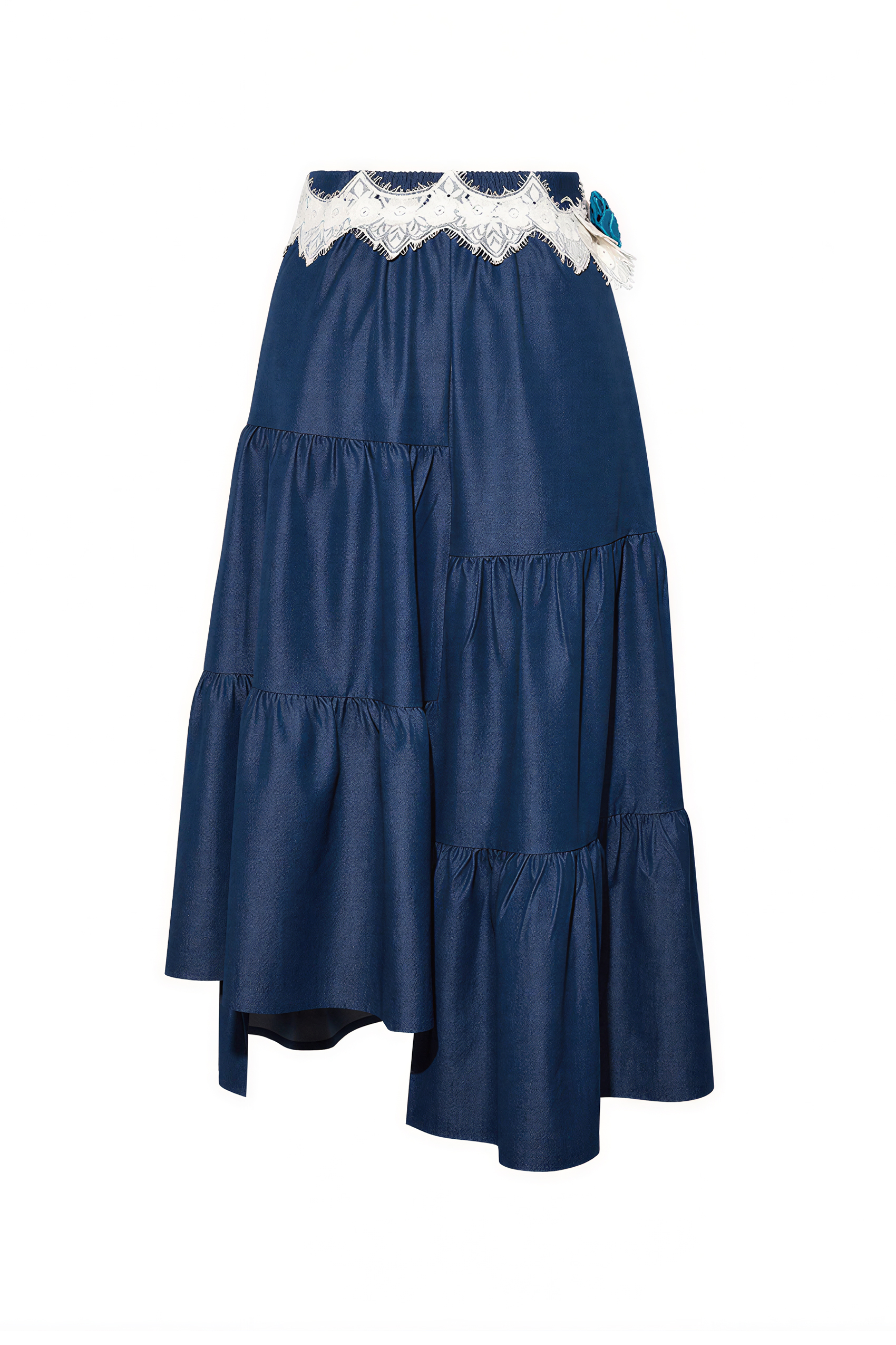 Blue High-Waisted Asymmetric A-Line Skirt-LYONSENS