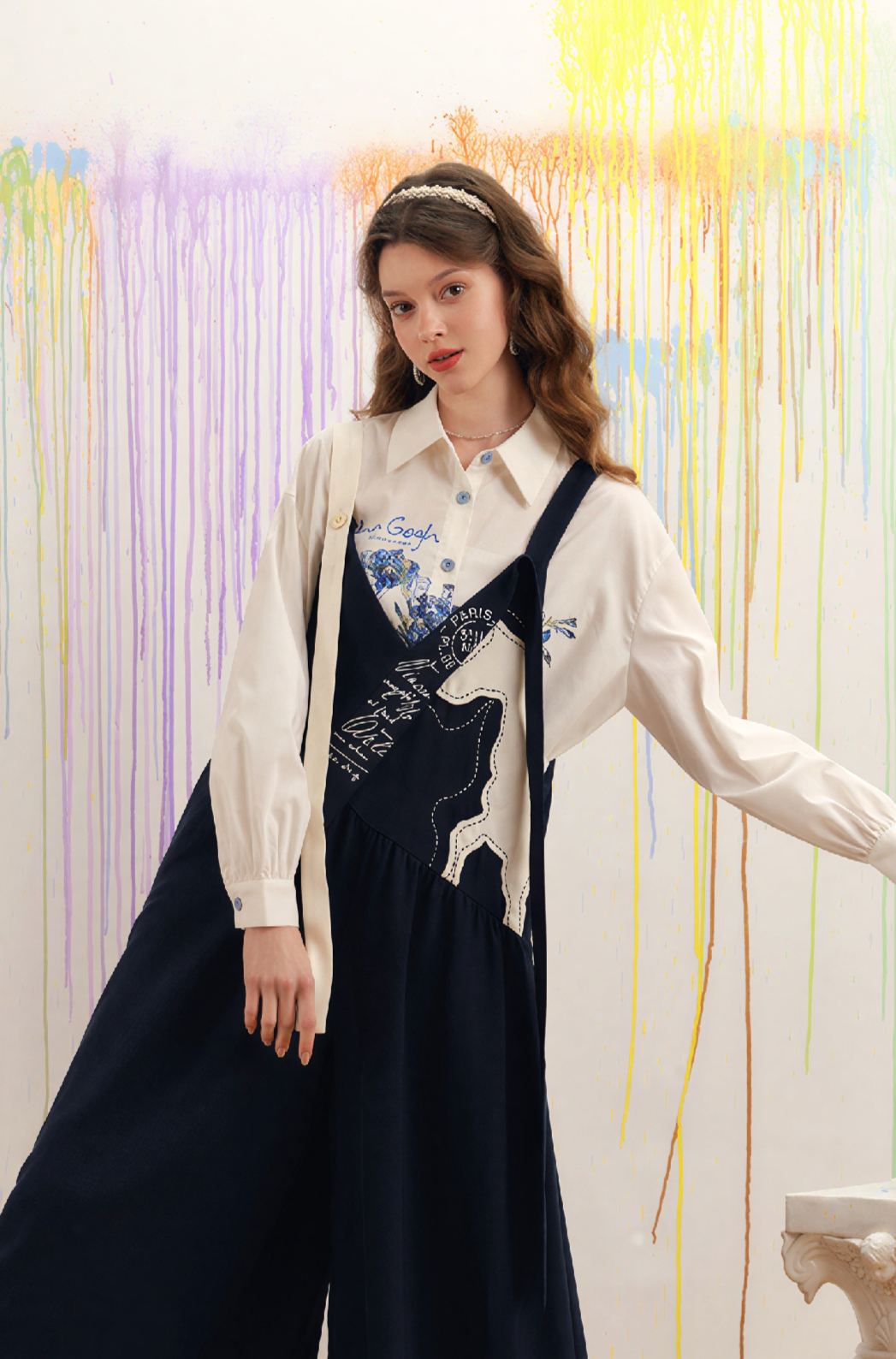 Van Gogh-Inspired Black One-Piece Overalls